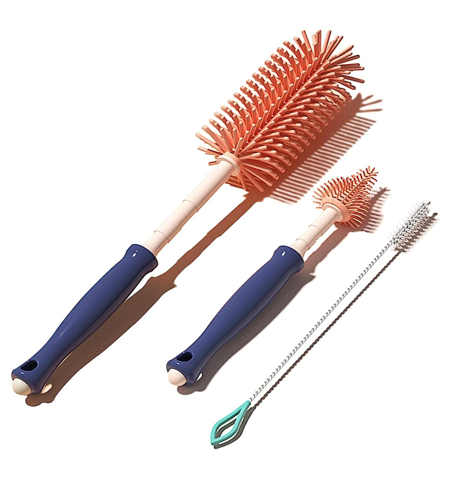 360 Baby Bottle Brush Set - Easy Clean Long Handle Cleaner for Plastic & Glass Bottles - Milk Hose & Pacifier Brush Kit (Blue) - Buy Online on GoSupps.com