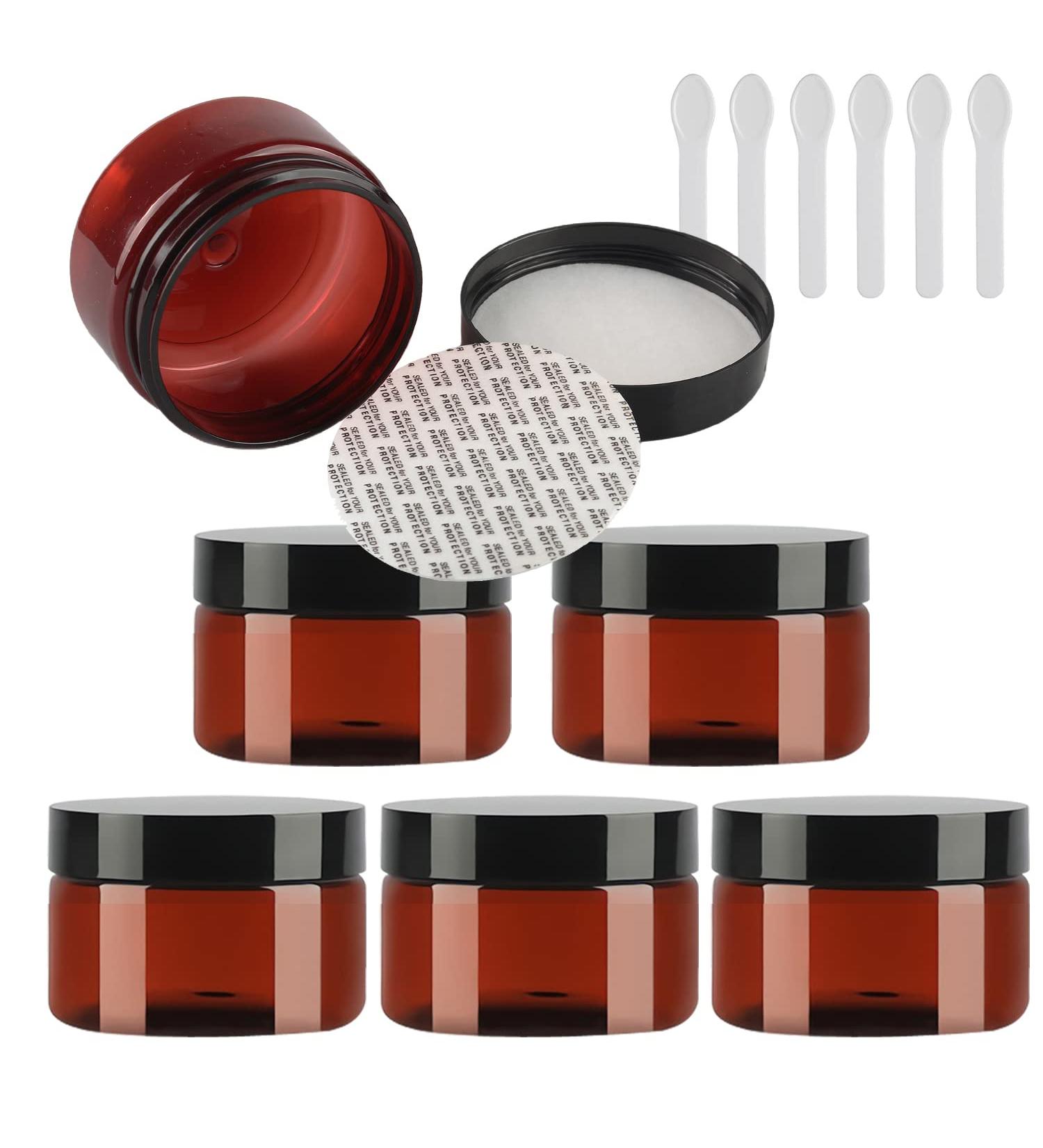 Buy Tianzd 6-Piece Small 100ml Brown Plastic Cream Can Set with Black Lid & Spatulas - Perfect for Cosmetics and Storage | International Shipping Available - Buy Online on GoSupps.com