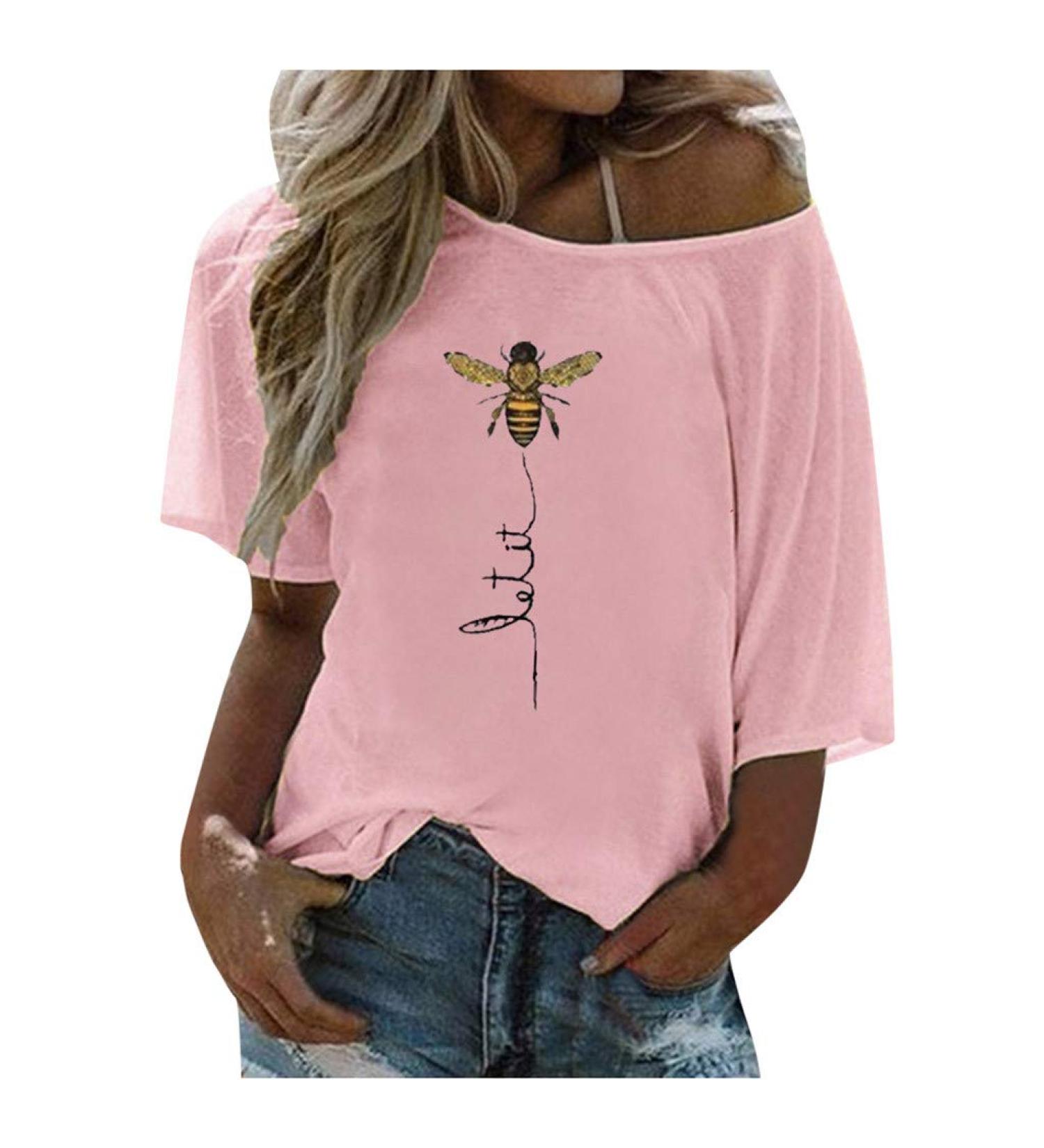 Ppanguding Women's Off Shoulder Rainbow T-Shirt - Summer Graphic Print Blouse - Stylish Tees & Tops in Pink - Buy Online on GoSupps.com