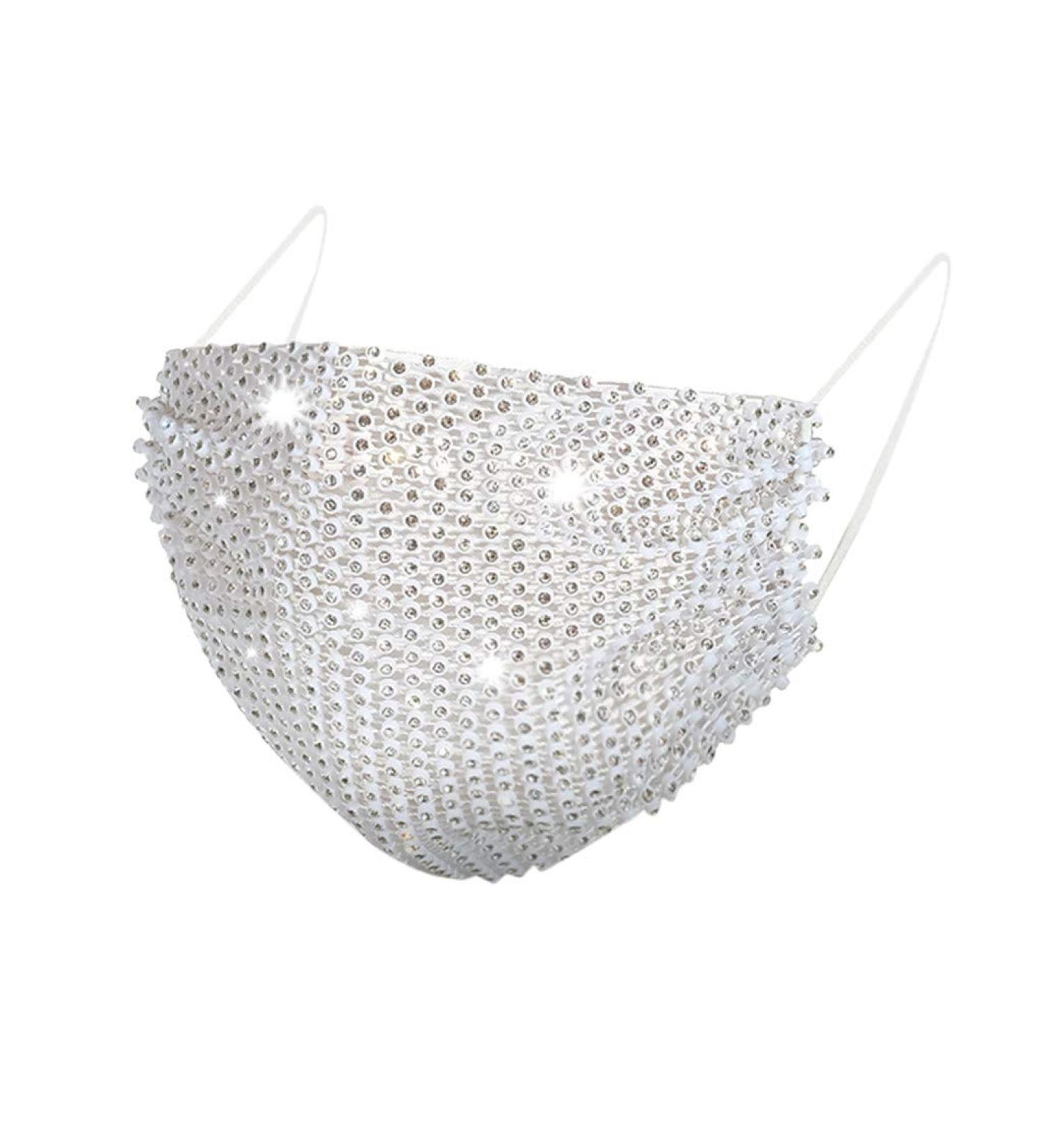 Lieikic women mouth protection crystals glitter elegant washable reusable breathable mouth and nose protection cover neckercheck for Halloween evening party (B-white)