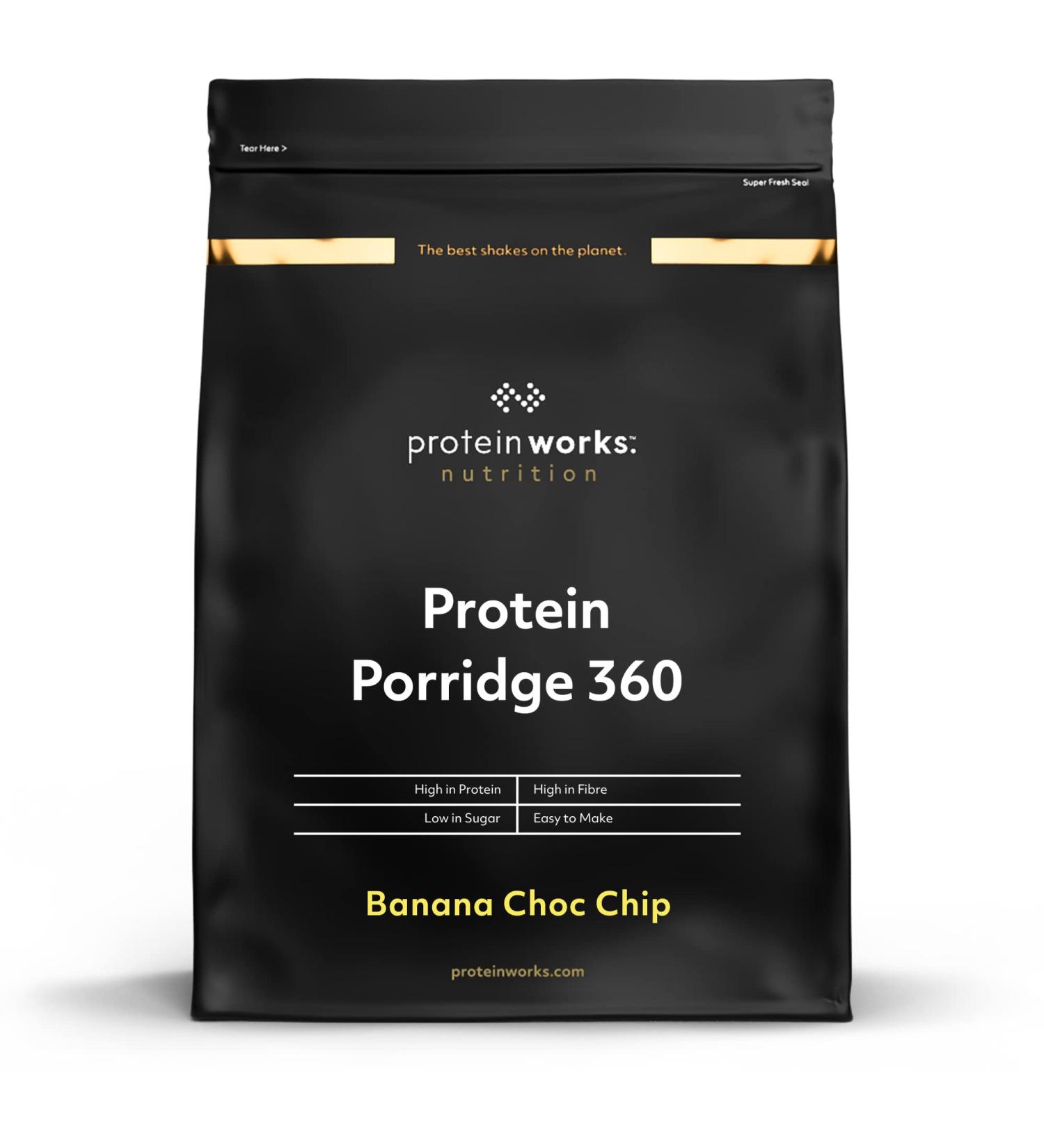 Protein Works High Protein Porridge 360 - Low Sugar Breakfast with Added Vitamins | 1kg Banana & Choc Chip Flavor - Buy Online on GoSupps.com