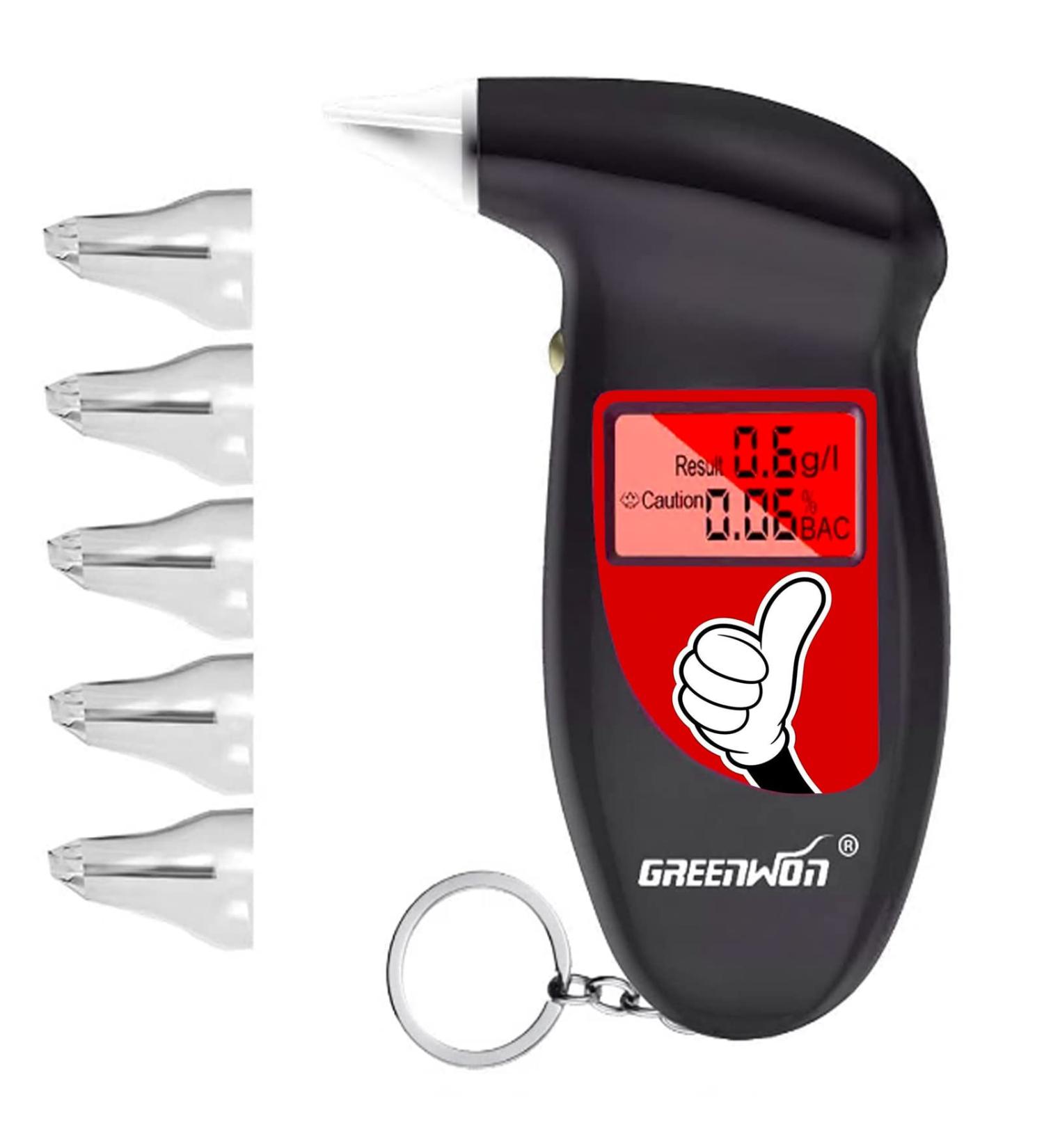 GREENWON Digital Breathalyzer Keychain Alcohol Tester with LCD Display - Portable Audible Alert Detector for Personal Use in GD/Black - Buy Online on GoSupps.com