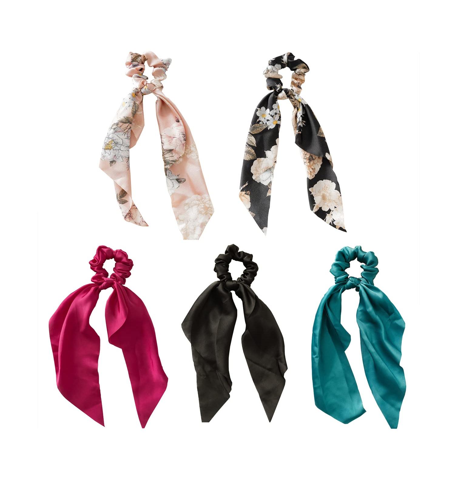 Doromy Floral Hair Scarf Scrunchies - 5 Pack Chiffon Bow Hair Ties for Women and Girls - Buy Online on GoSupps.com