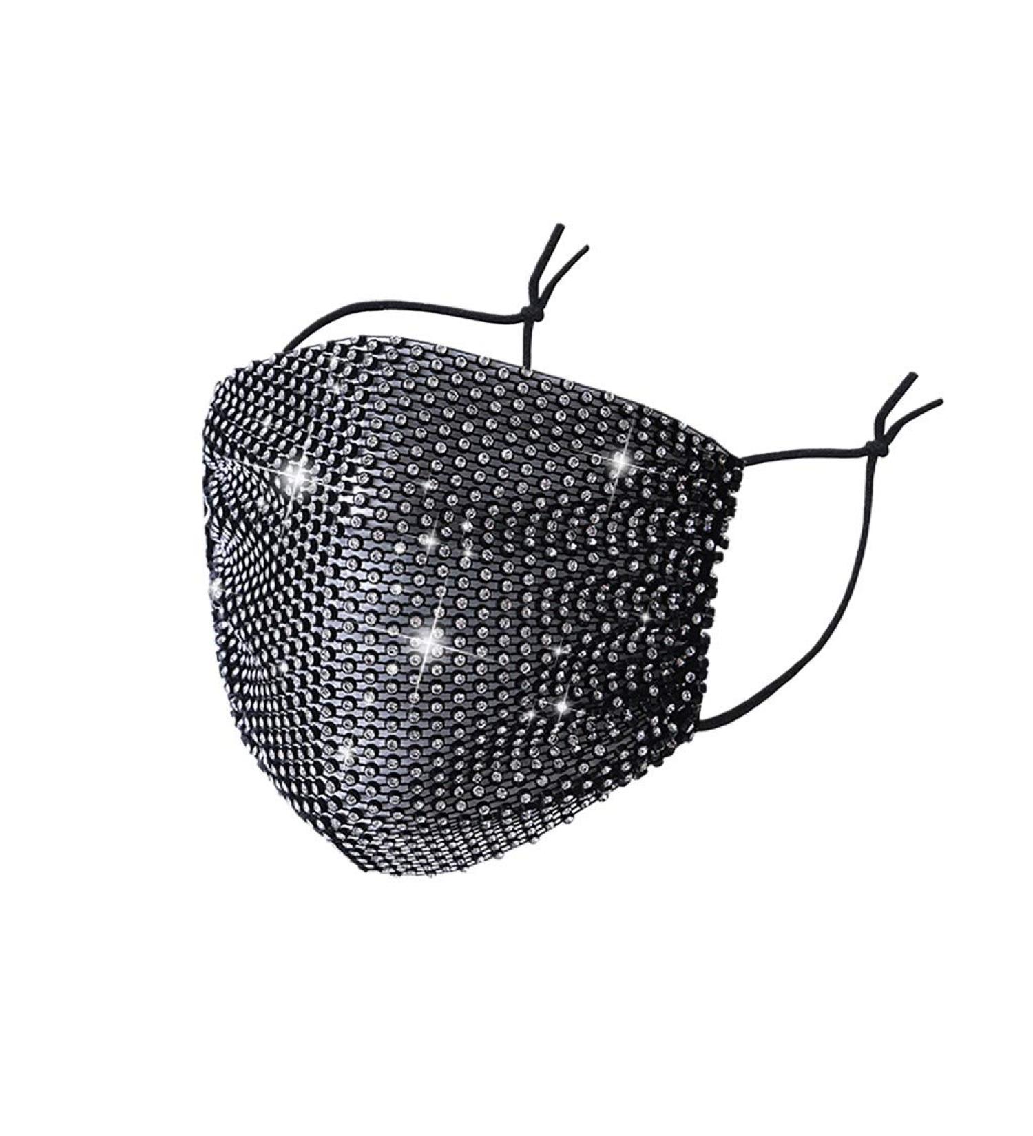 Lieikic ladies mouth protection crystals glitter elegant washable reusable breathable mouth and nose protection cover necklace for halloween evening party (black)