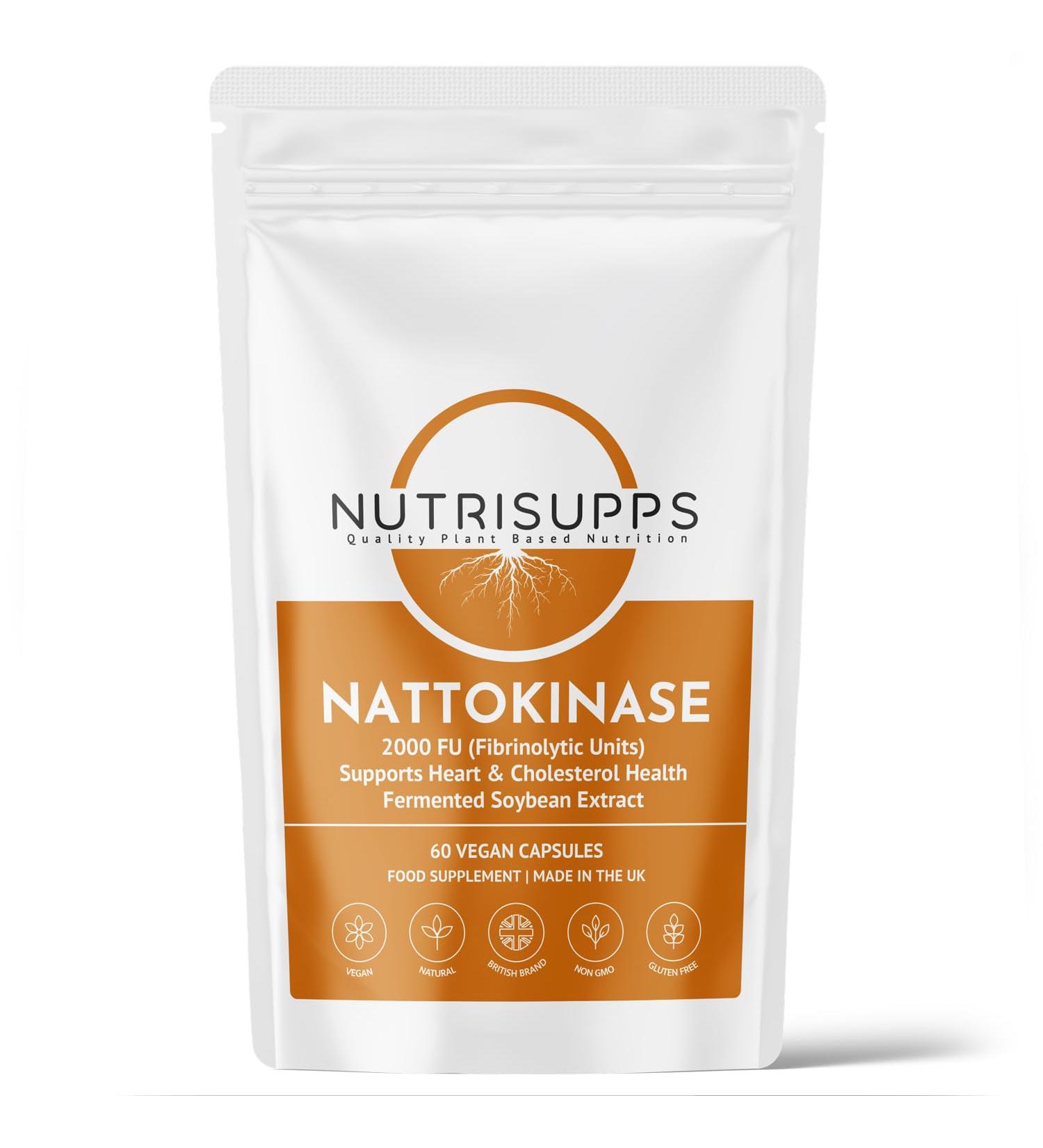 New: Nattokinase 2000FU x 60 Capsules 100mg Natural Enzyme from Fermented Soybean Extract Japanese Natto K2 Free GMP Standards UK Made Zero Additives