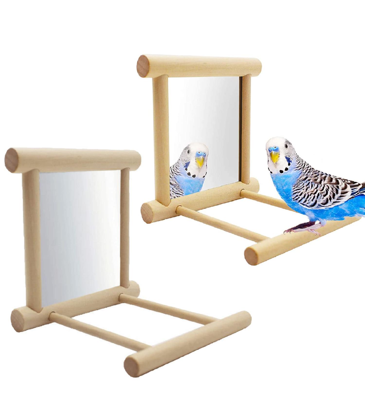 NINGVIHE Bird Mirror Bird Swing Parrot Cage Toys Bird Toy for Parrot Parakeets Conures Cockatiels Cage Swing Wooden Fun Play Toy for Birds (2 PACK) - Buy Online on GoSupps.com