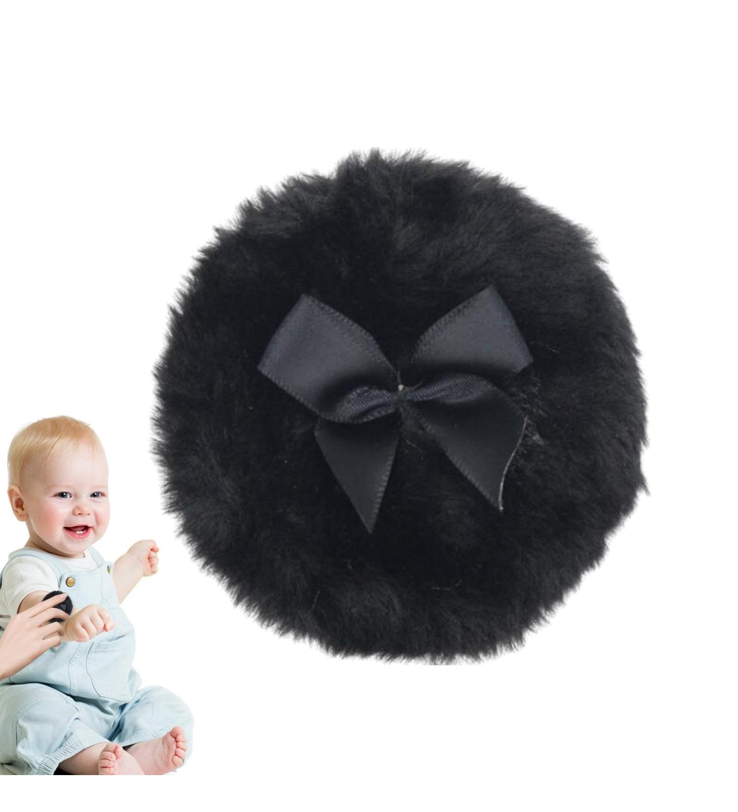 Soft Baby Powder Puff - 4inch Fluffyy Powder Puff | Body Powder Puff with Ribbon Bow | Reusable Body Powder Applicator Puff | Washable Round Face Powder Puff or Baby Kid Adult Black - Buy Online on GoSupps.com