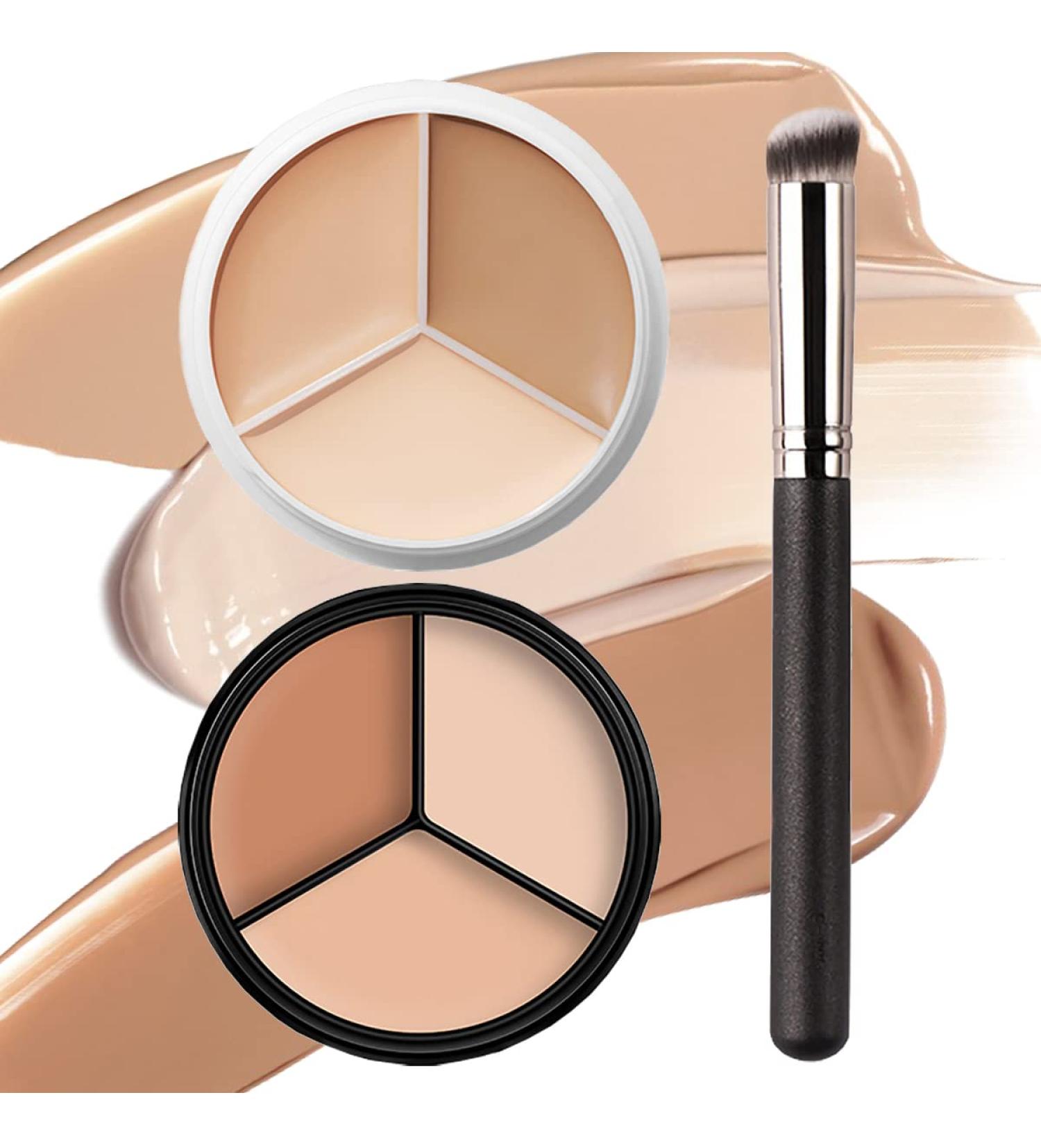 Alisesun 2 Pcs Tri-Color Concealer Cream Set with Brush - Color Correcting, Contour, Highlight, Dark Circle Concealer - Moisturizing & Long Lasting - Buy Online on GoSupps.com