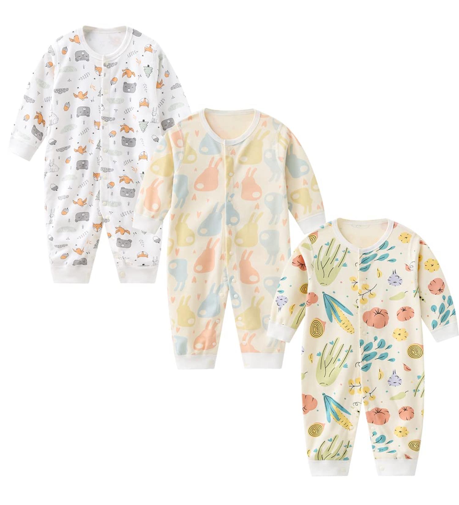 MAMIMAKA Newborn Baby Onesies Cotton Footed Pajamas | 9-18 Months | Long Sleeve | Unisex E-Color - Buy Online on GoSupps.com