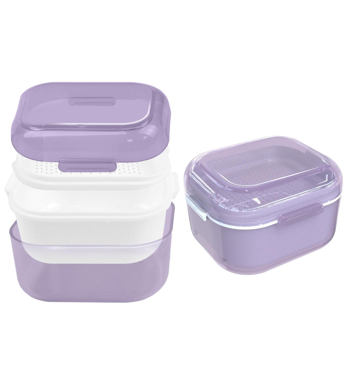 Prohese Dinner with Sieve: Ideal Denture Can for Cleaning Soaking & Storing Bite Rails - Purple - Buy Online on GoSupps.com