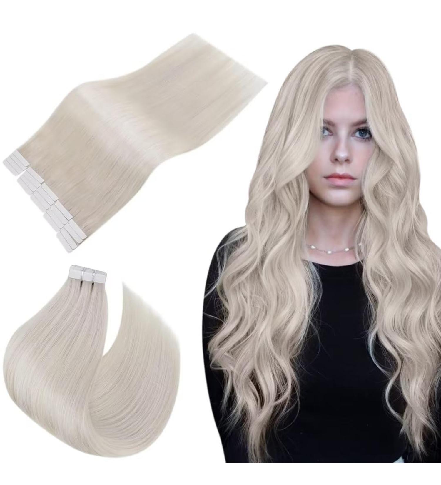 Easyouth Blonde Tape in Hair Extensions 14 Inch #1000 - Real Human Hair Glue in Extensions - White Blonde Remy - 30g 20Pcs - Buy Online on GoSupps.com