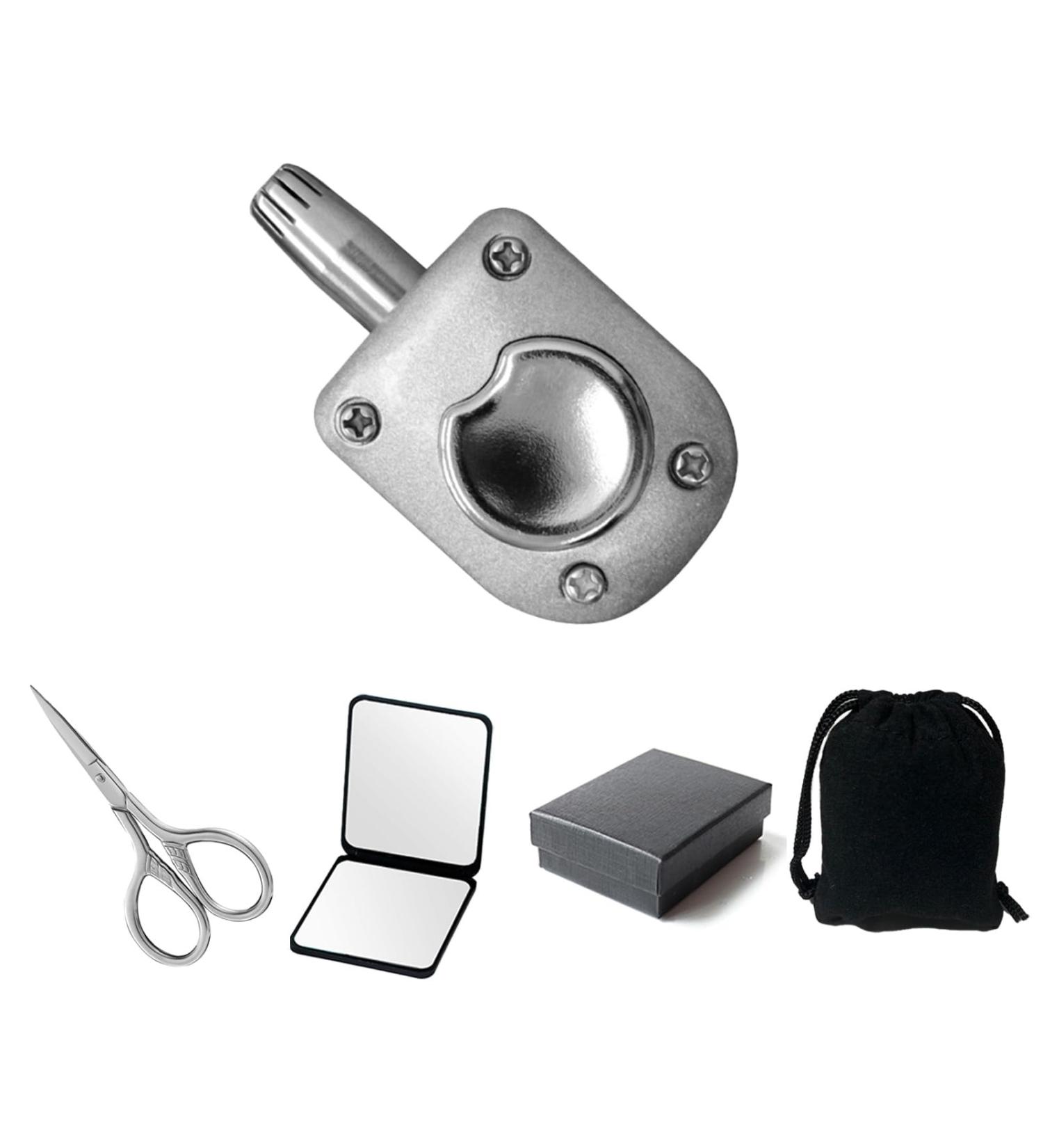 Nose Hair Trimmer for Men with Makeup Mirror Eyebrow Scissors & Velvet Bag | Painless Hair Removal - Shop Now - Buy Online on GoSupps.com