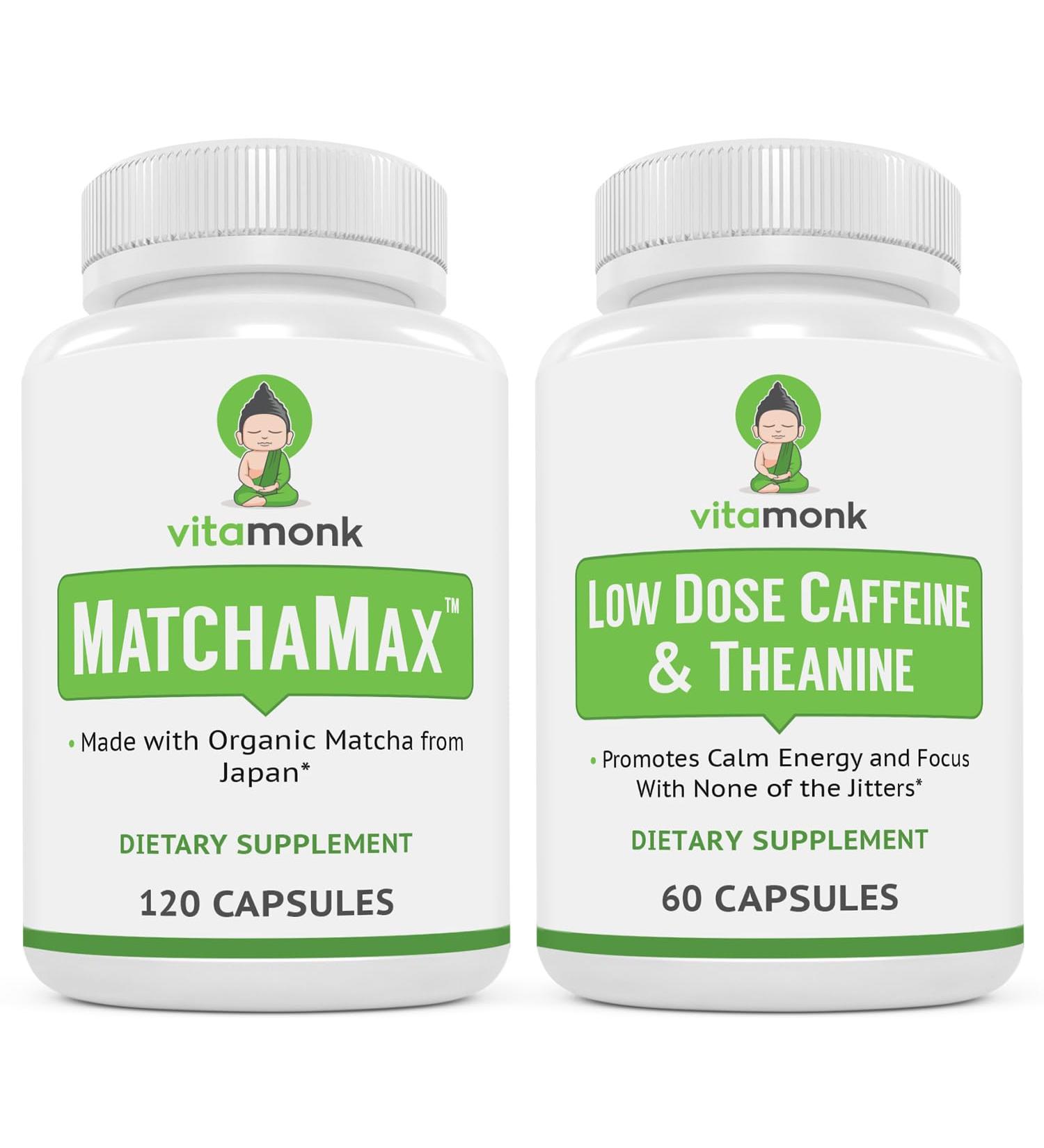 VitaMonk Energy & Focus Bundle: MatchaMax Organic Japanese Matcha Capsules Low Dose Caffeine and Theanine - Buy Online on GoSupps.com