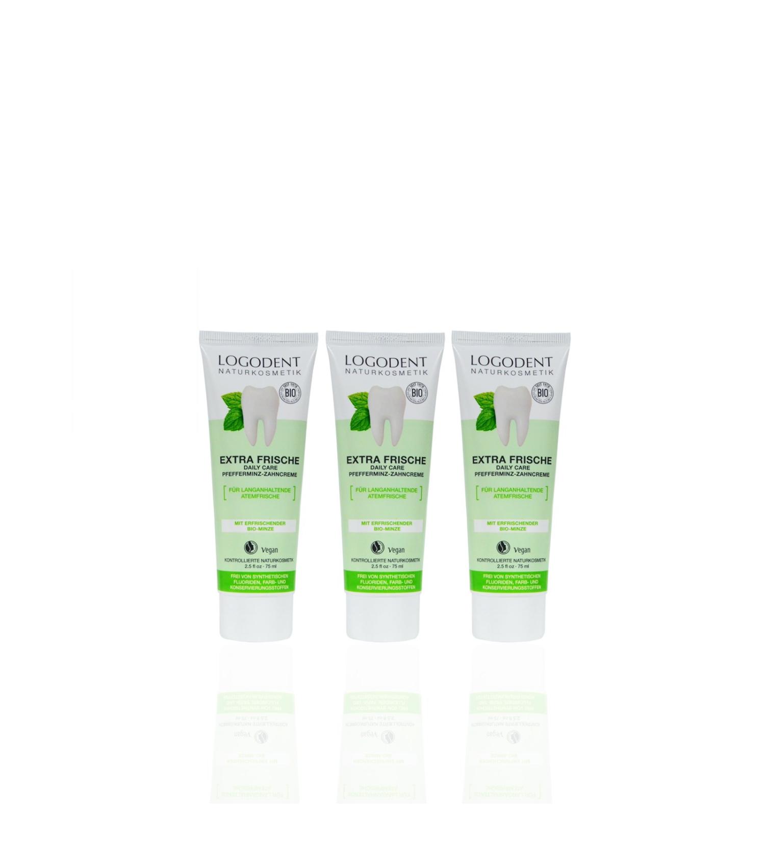 LOGODENT Toothpaste Daily Care (3 X 75 Ml) Wonderful Minty Taste Organic Toothpaste Vegan Fluoride-Free Natural Cosmetics