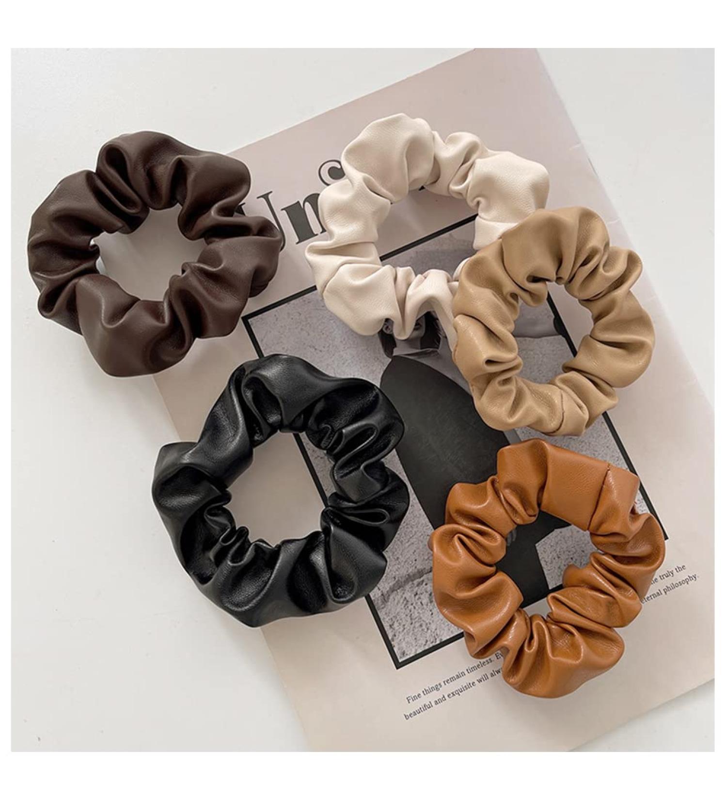 Big Leather Scrunchies for Thick Hair - 5Pcs Set | Soft Hair Ties for Women & Girls | Elastic Ponytail Holder Accessories - Perfect Christmas & Birthday Gifts - Buy Online on GoSupps.com