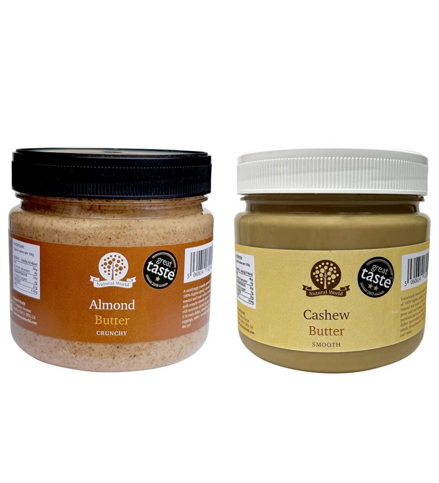 Nutural World - Crunchy Almond Nut Butter (1kg) Great Taste Award Winner - 100% Pure - single ingredient & Smooth Cashew Nut Butter (1kg) - Great Taste Award Winner - 100% pure single ingredient - Buy Online on GoSupps.com
