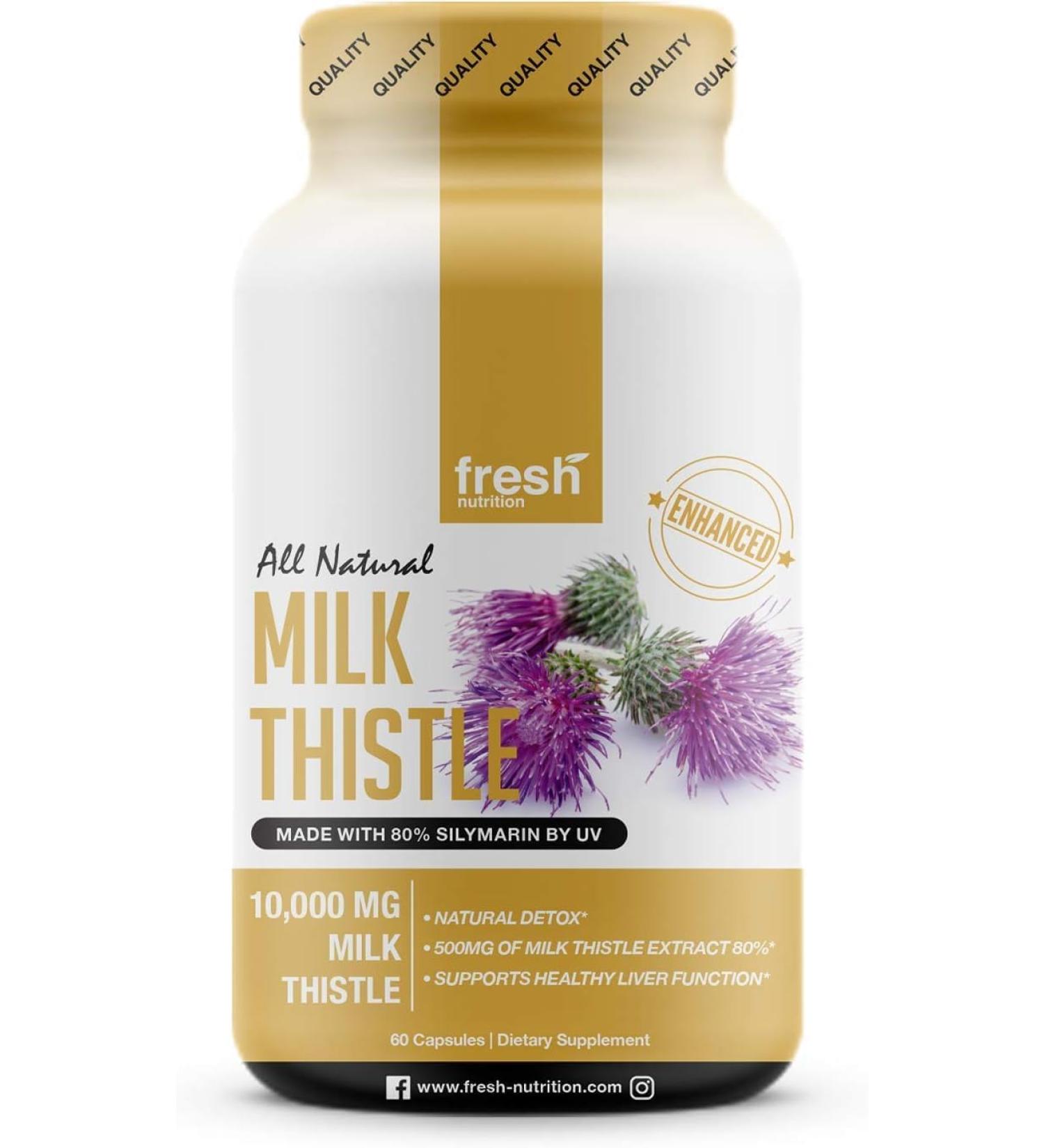 Fresh Nutrition Milk Thistle Capsules (10 000mg) 120 Count (Pack of 1) - Buy Online on GoSupps.com
