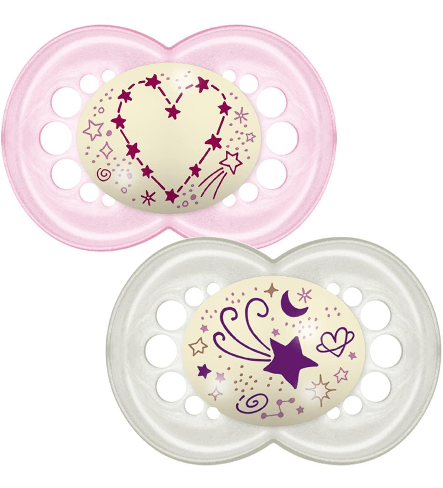 Mam Night Soother 12+ Months - Glow in the Dark Baby Soother Pack (2) with Self Sterilizing Travel Case - Newborn Essentials in Pink & Blue - Buy Online on GoSupps.com