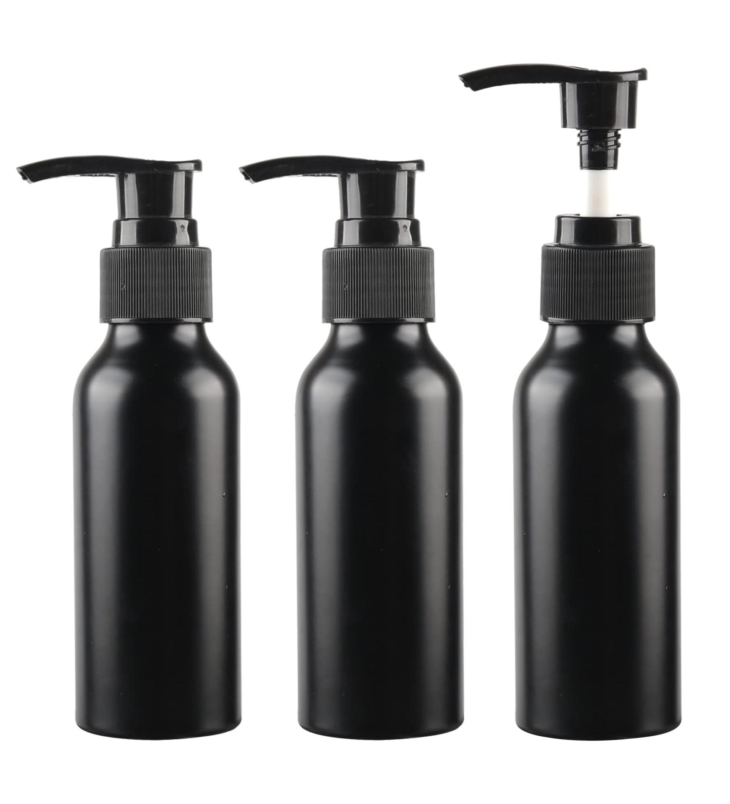 ZEOABSY 3 PiecesÂ Empty 100ml Black Aluminium Lotion Pump Bottle Aluminum Bottles with Black Pump Head Travel Metal Bottles for CosmeticÂ Shampoo Body Washing Gel Essential Oil Liquid Dispenser - Buy Online on GoSupps.com