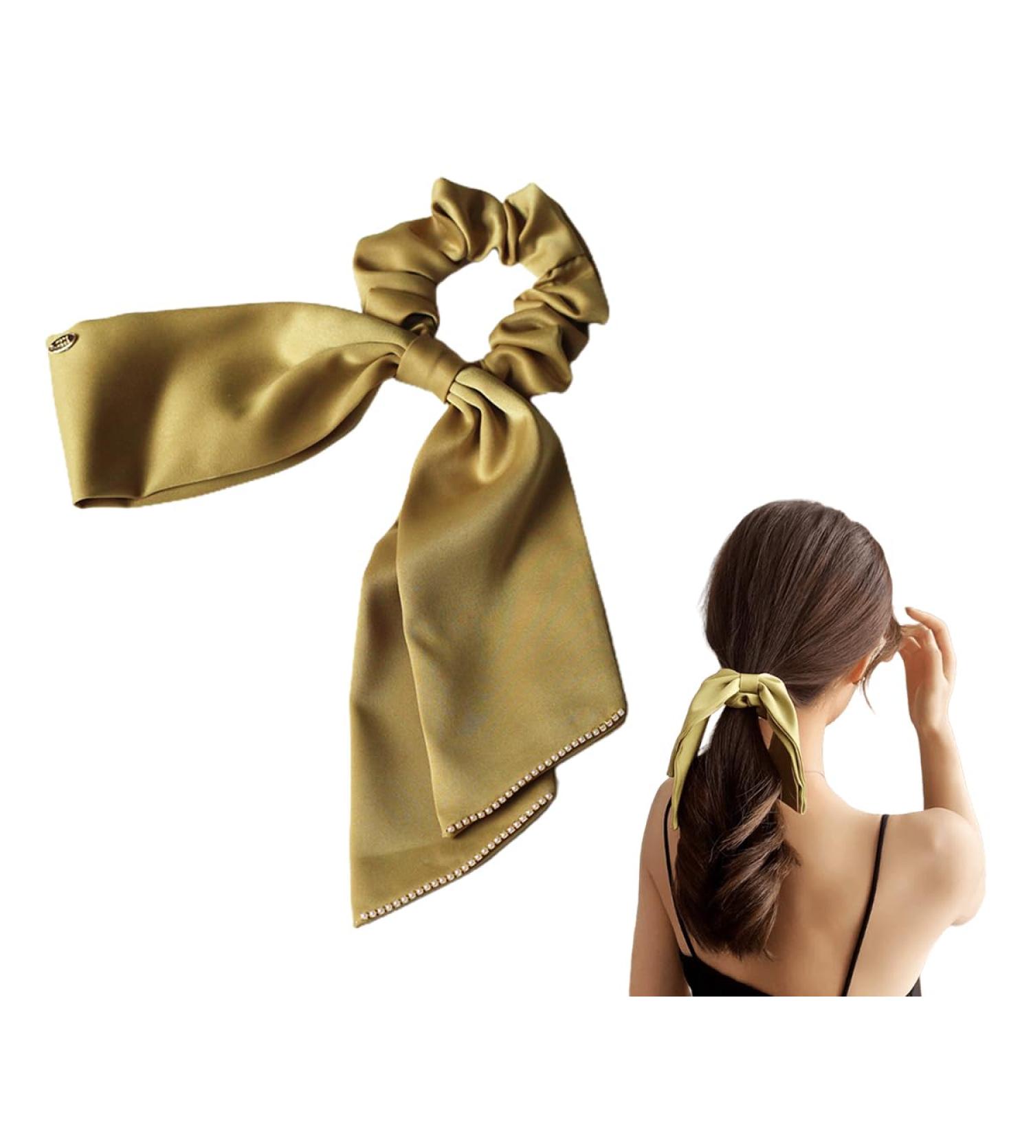 scicent Elastic Hair Bands Solid Satin Long Ribbon Knotted Hair Bows Scrunchies Hair Ties Ponytail Headbands Elastics Accessories for Women - Green2 6309 - Buy Online on GoSupps.com