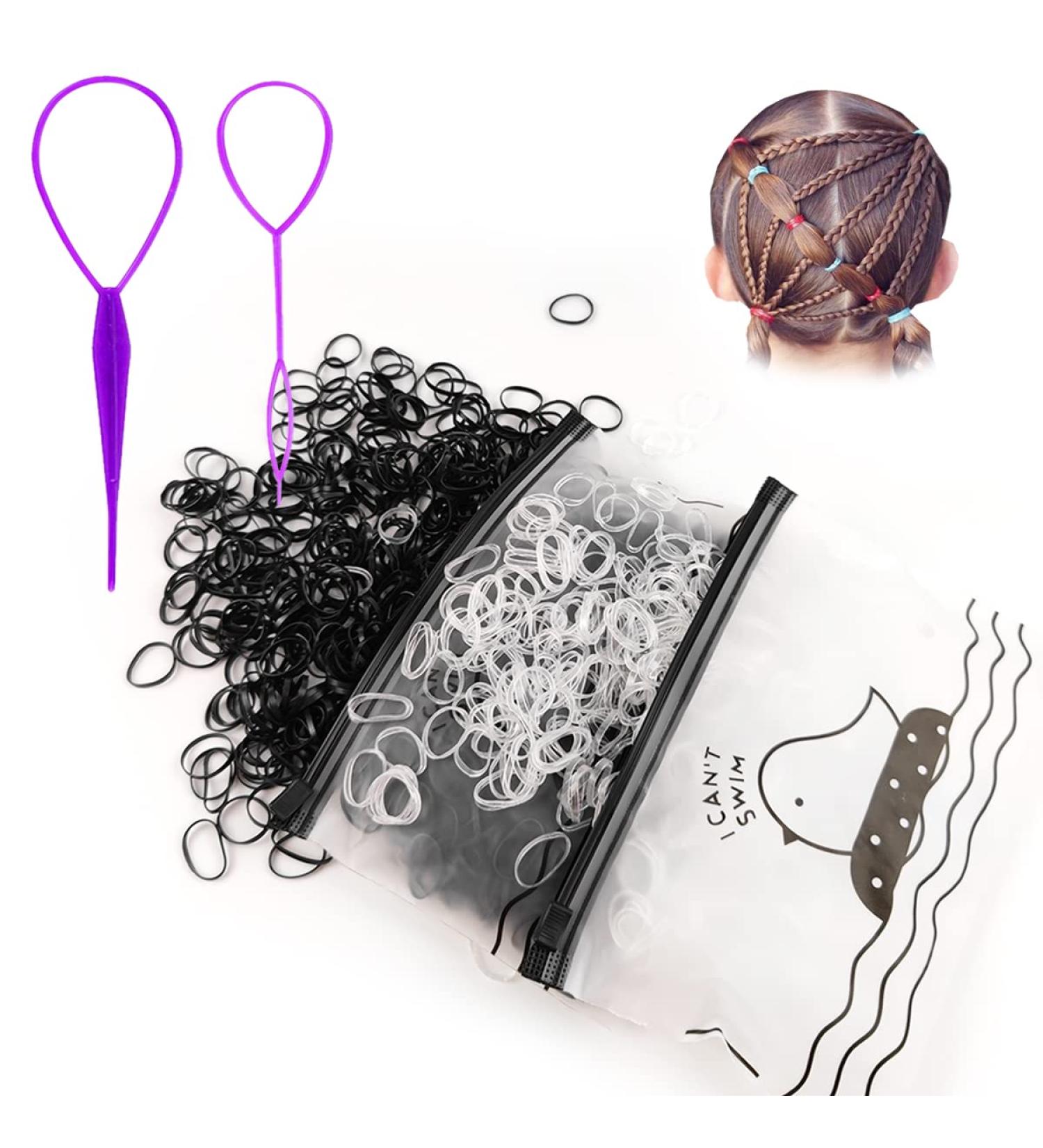 2000Pcs Clear+Black Elastic Rubber Hair Bands Set for Girls and Women - Premium Hair Ties for Men Hairstyles - Includes 2 Color Hair Tail Tools - Buy Online on GoSupps.com