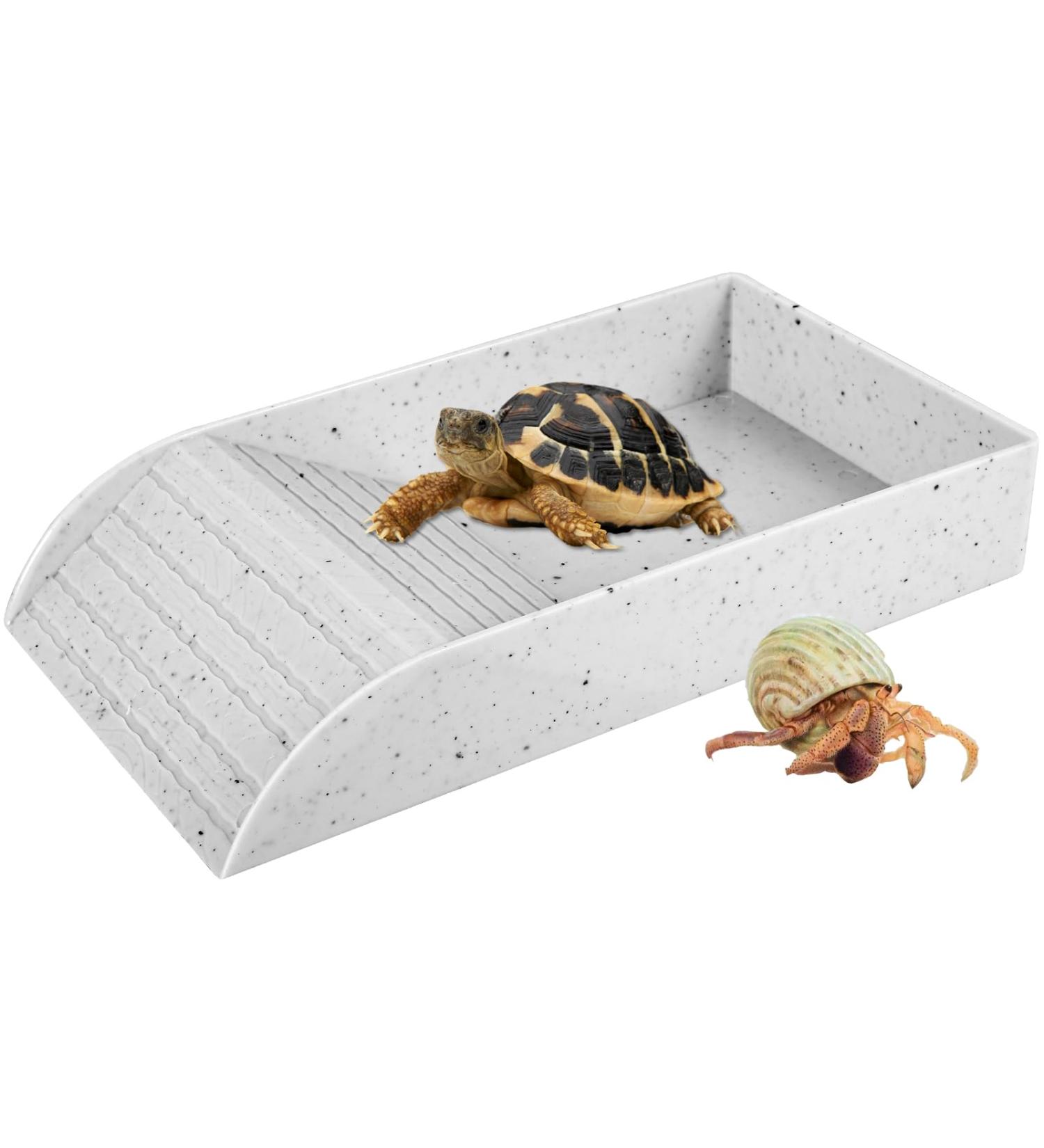 Tortoise Water Dish Reptile Water Food Bowls with Anti-Slip Ramp Tortoise Bath Dish Reptile Feeding Box Dish Plastic Tortoise Water Bowl Tortoise Habitat Accessories for Basking Feeding Bathing Small: 30.5x14.8x5.8cm Granite Color - Buy Online on GoSupps.com