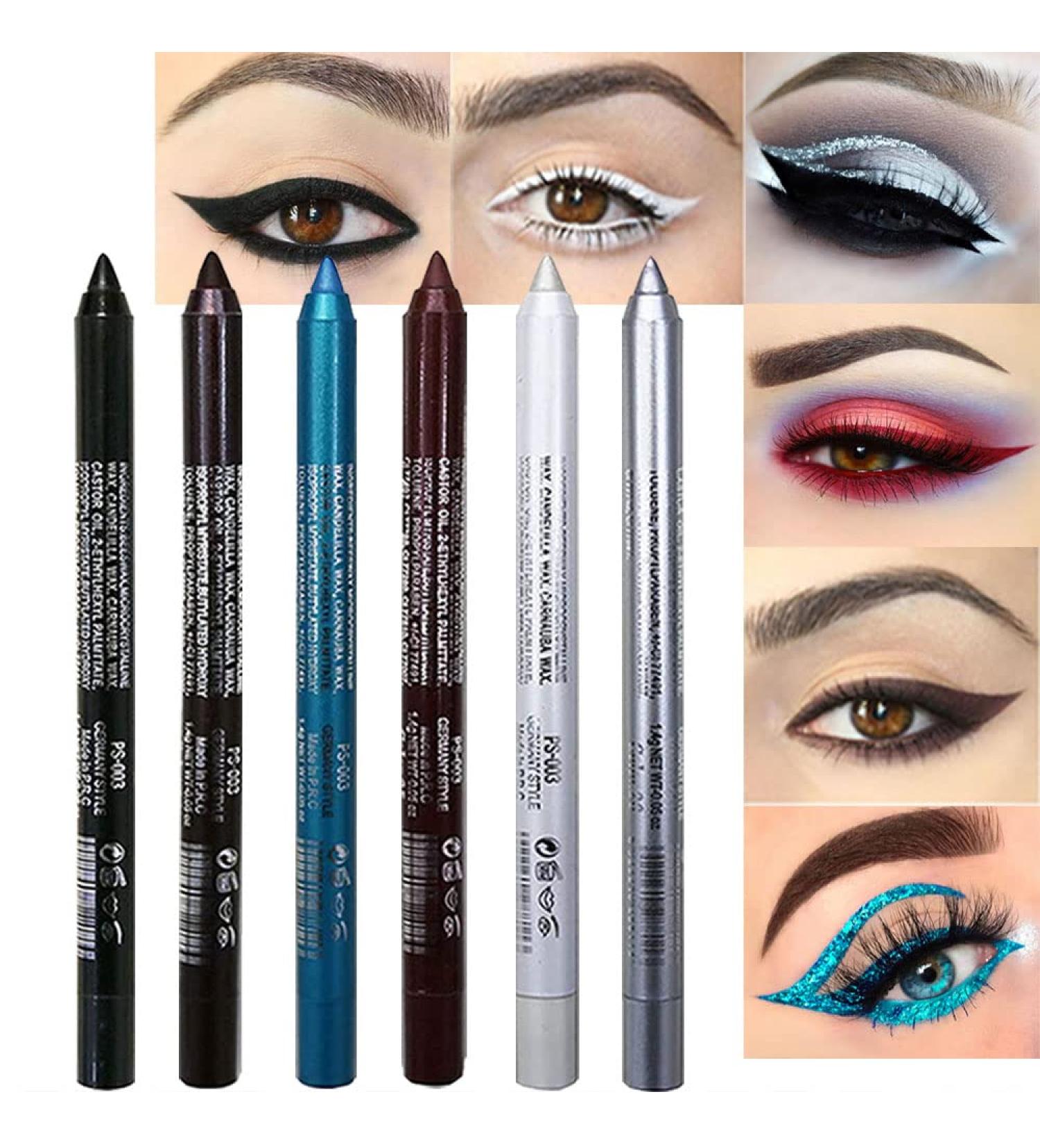 EVPCT Glitter Eyeliner Pencils Set - Waterproof 6Pcs Metallic Colors - Black Silver Blue Red Brown - Colorful Liquid Eye Liners - Pack of 1 - Buy Online on GoSupps.com