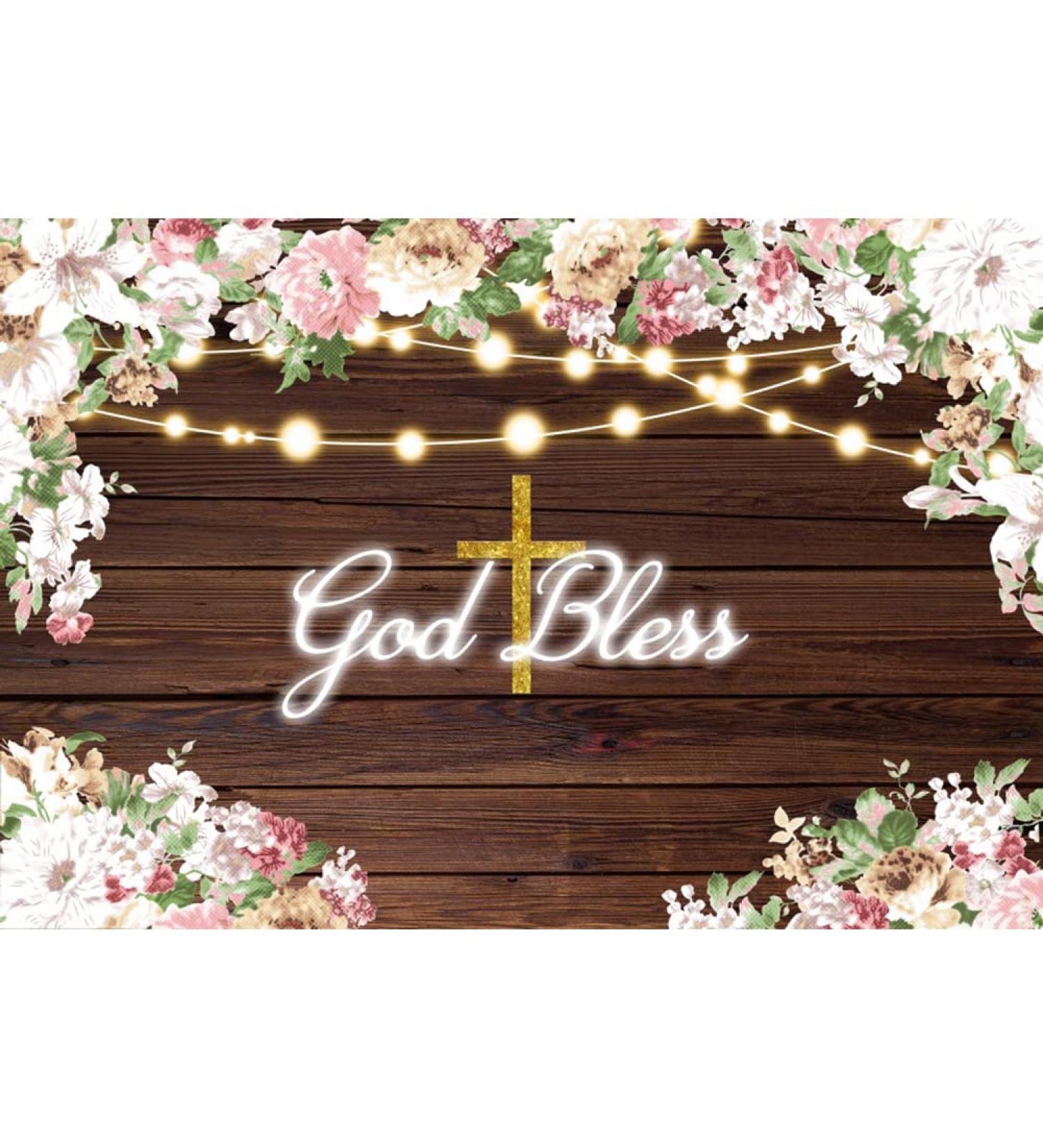 DORCEV 10x6.5ft Baby Shower God Bless Backdrop Brown Wood Planks Spring Floral Newborn Baby Kids Christening Photo Background Gold Glitters Decor Baptism Banner First Holy Communion Party Supplies - Buy Online on GoSupps.com