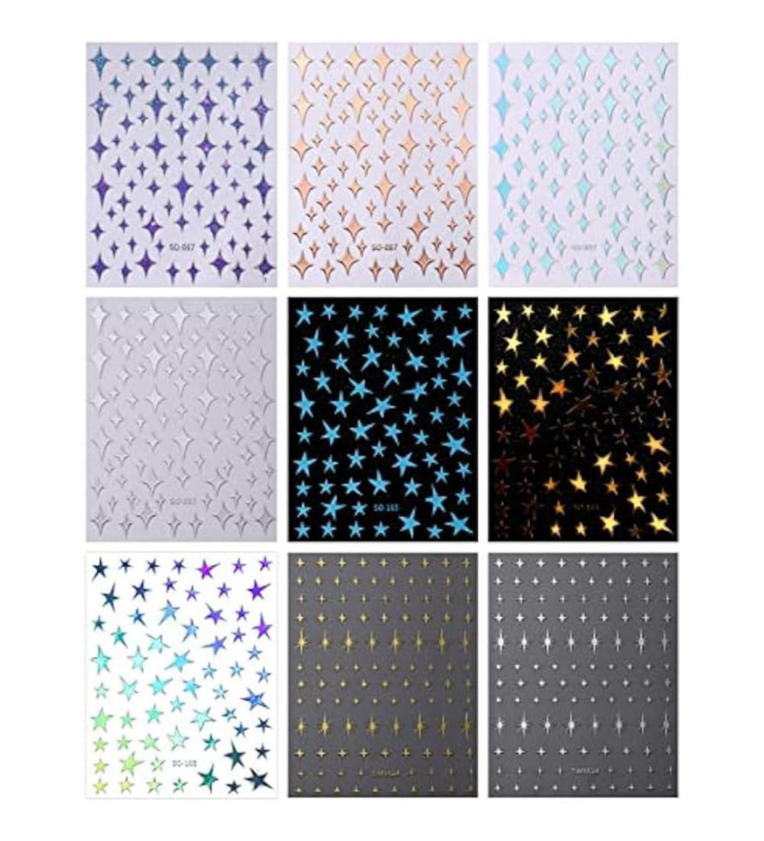 Firstrays 9Pcs Colorful Stars Nail Art Stickers Decals Self-Adhesive Silver Nail Supplies Nail Art Design Decoration Accessories - Buy Online on GoSupps.com