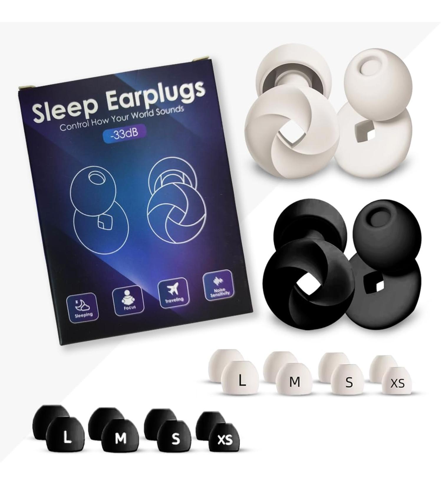 Sleep Earplugs Set - Soft Silicone Noise-Canceling Earplugs (2 Pairs Black & White 4 Sizes) for Peaceful Sleep & Study - Convenient Storage Case Included - Buy Online on GoSupps.com
