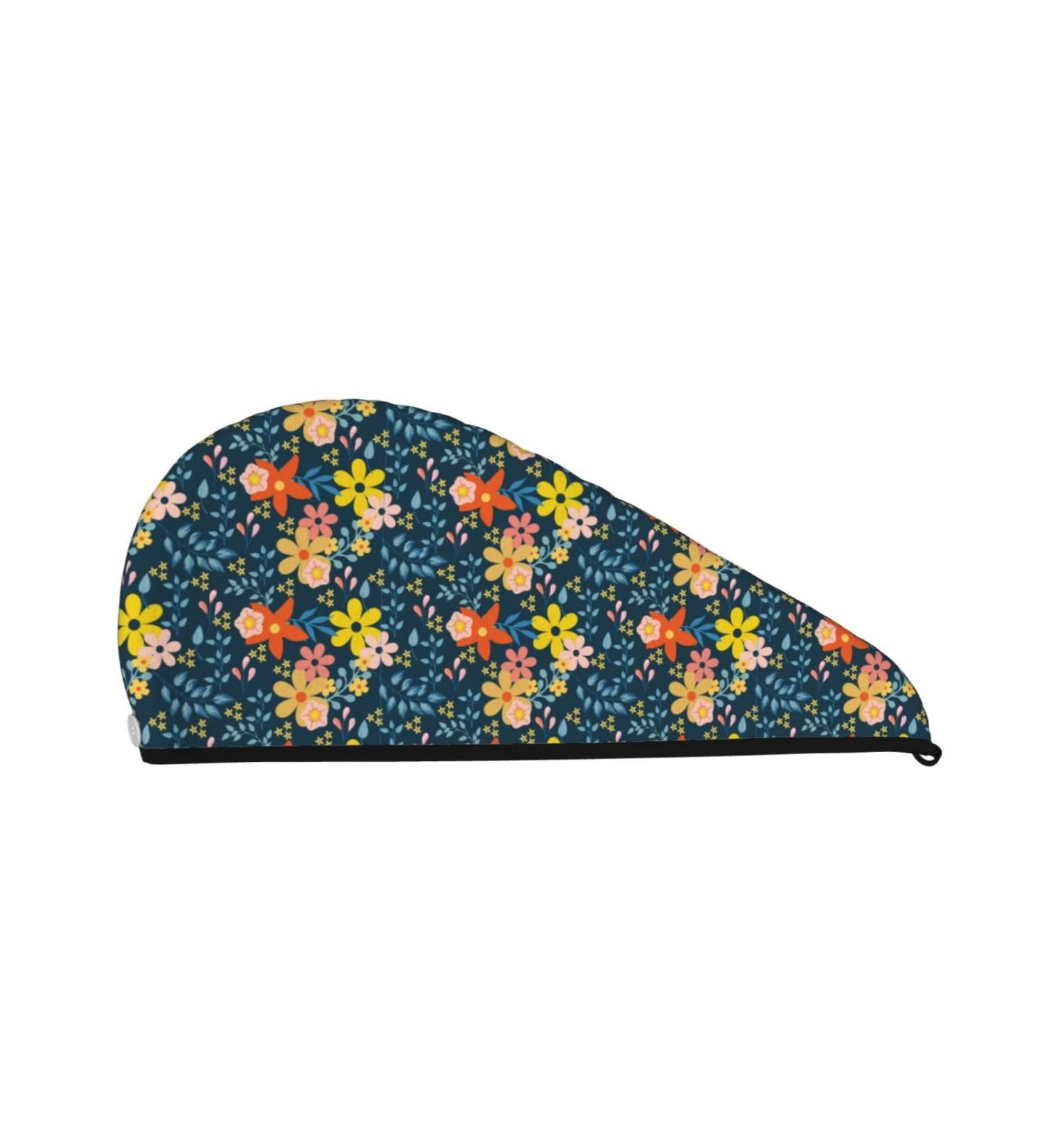 Hair Towel Wrap - Blue Floral Hair Drying Turban with Button | Quick-Dry Head Towel for All Hair Types - Buy Online on GoSupps.com