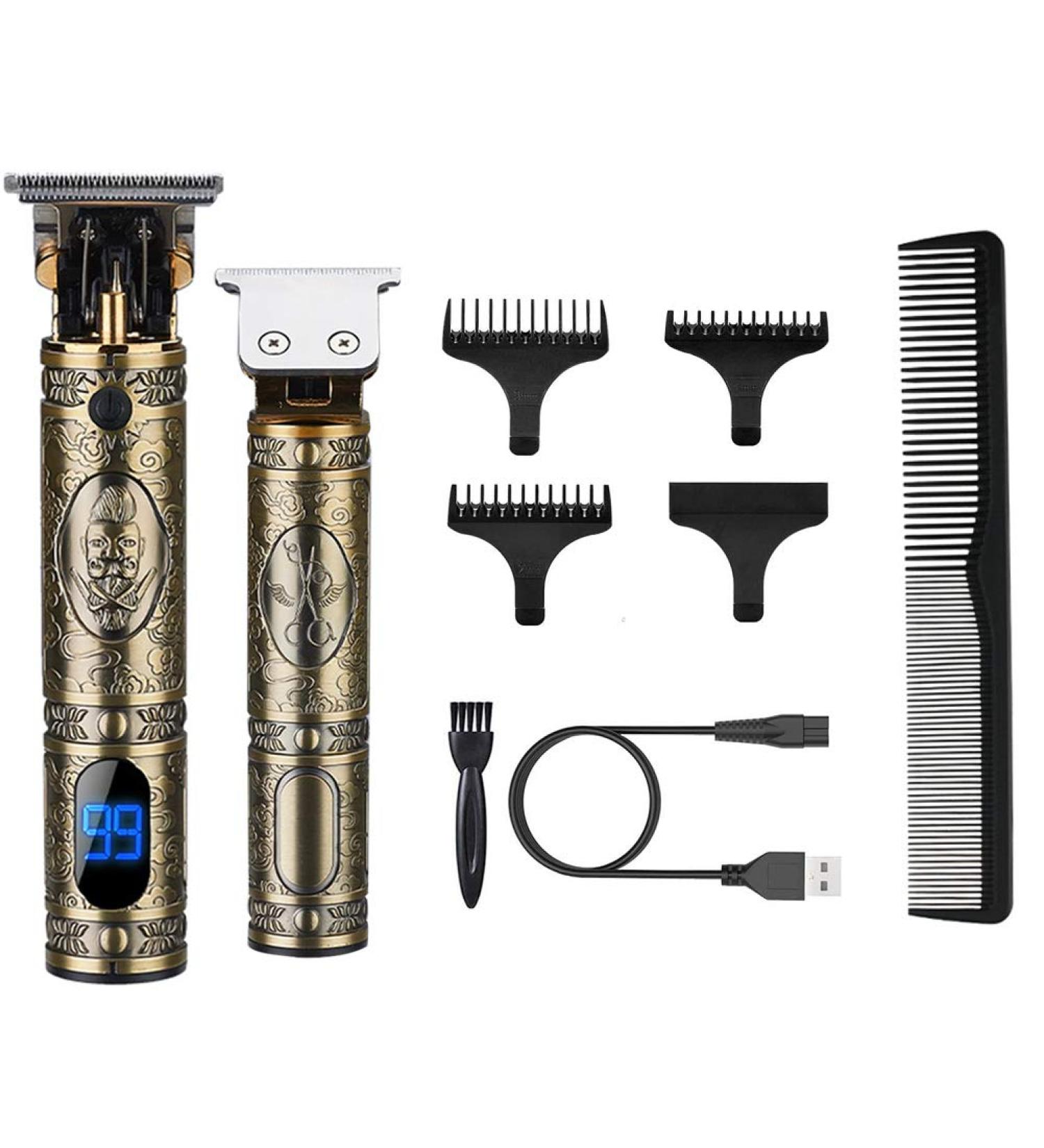 Puxssul Professional Cordless Hair Trimmer for Men - Close Cutting T-Blade Grooming Kit with LED Display and Zero Gap Beard Clipper, Bronze - Buy Online on GoSupps.com