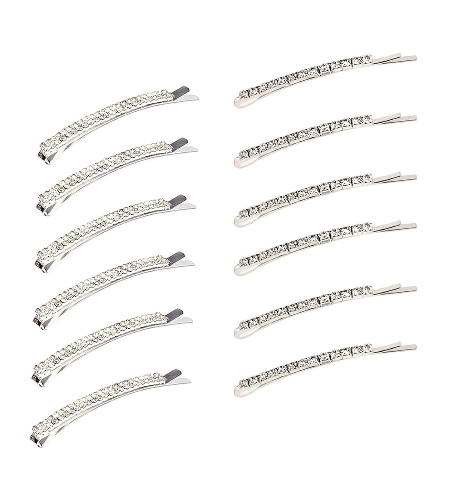 Rhinestone Bobby Pin Metal Hair Clips - 12 Pieces Clear Crystal Barrette Pins for Women and Girls - Buy Online on GoSupps.com