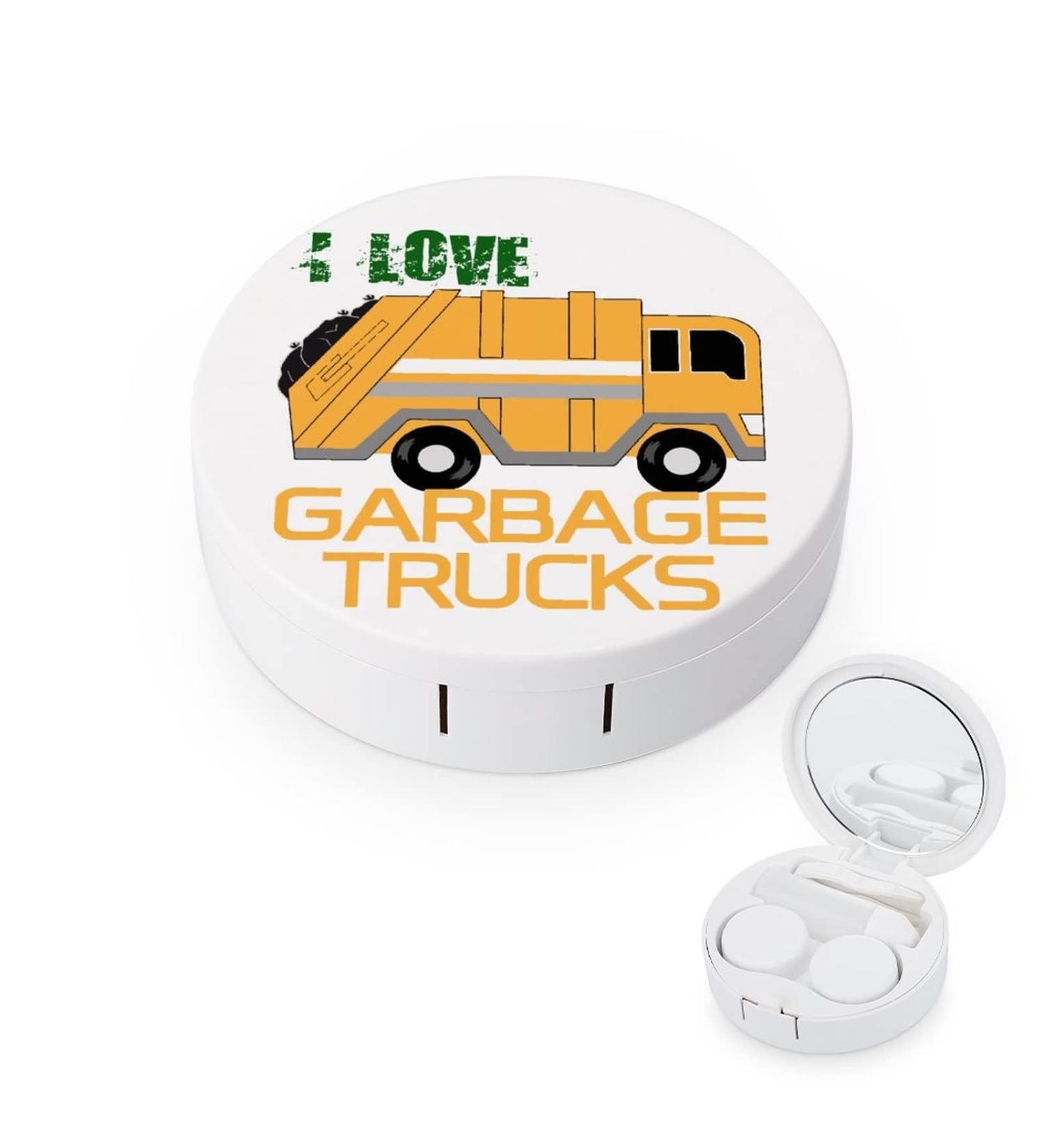 Love Garbage Trucks Round Case For Contact Lens Kit Storage Box with Mirror Printed - Buy Online on GoSupps.com