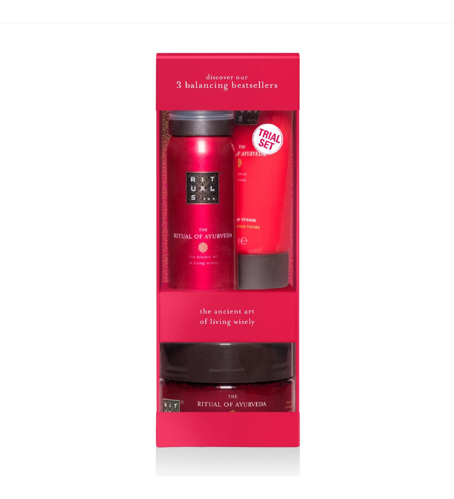 RITUALS Ayurveda Rebalancing Discovery Set with Indian Rose & Sweet Almond Oil - Body Cream, Foaming Shower Gel, Body Scrub - Buy Online on GoSupps.com