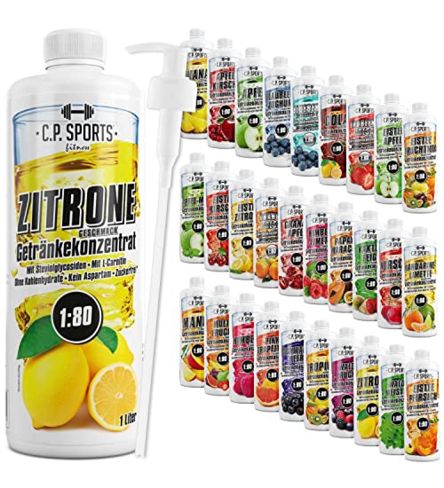 C.P. Sports Sugar-Free Lemon Beverage Syrup - 1L Concentrate with Pump Dispenser | Vitamin-Packed Mineral Drink Mix for Sports - Buy Online on GoSupps.com