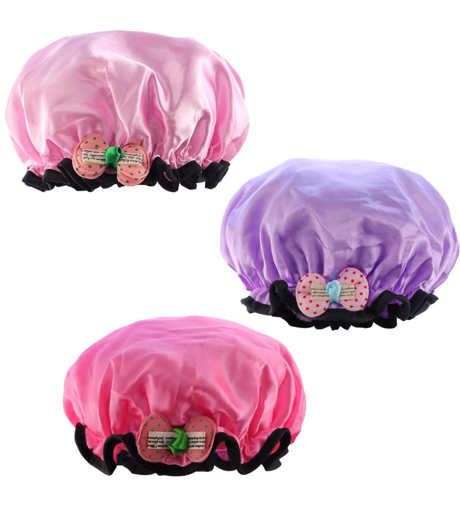 TCOTBE 3 Pcs Kids Shower Caps - Double Layer Soft Bonnets for Girls | Breathable & Reusable Bath Hats | Adjustable Head Wrap for Comfortable Bath Time - Buy Online on GoSupps.com