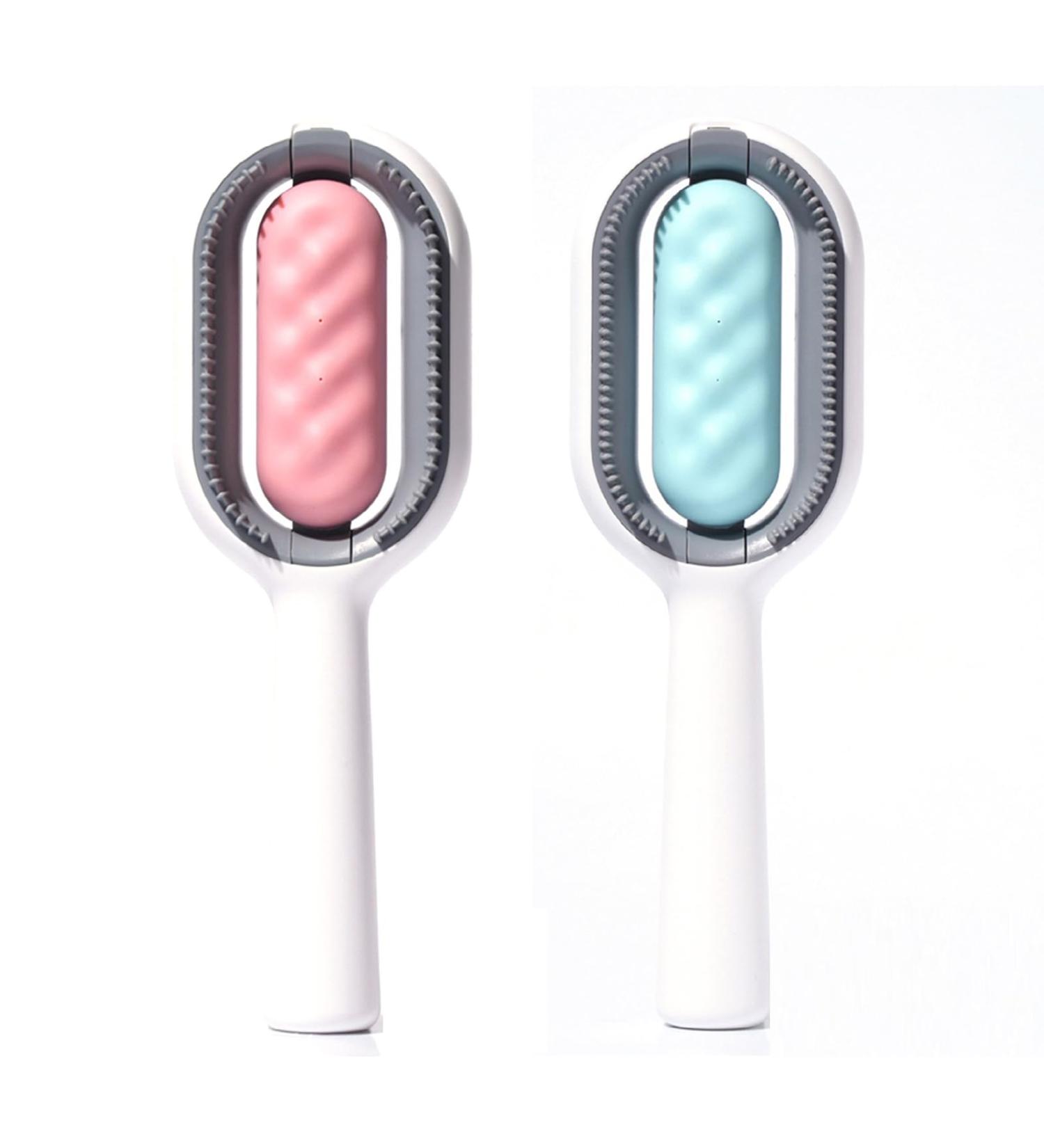 2-Piece Animal Hair Removal Comb Set | 4-in-1 Cat Brush with Water Tank | Multifunctional Pet Cleaning & Massaging Brush - Blue & Pink - Buy Online on GoSupps.com