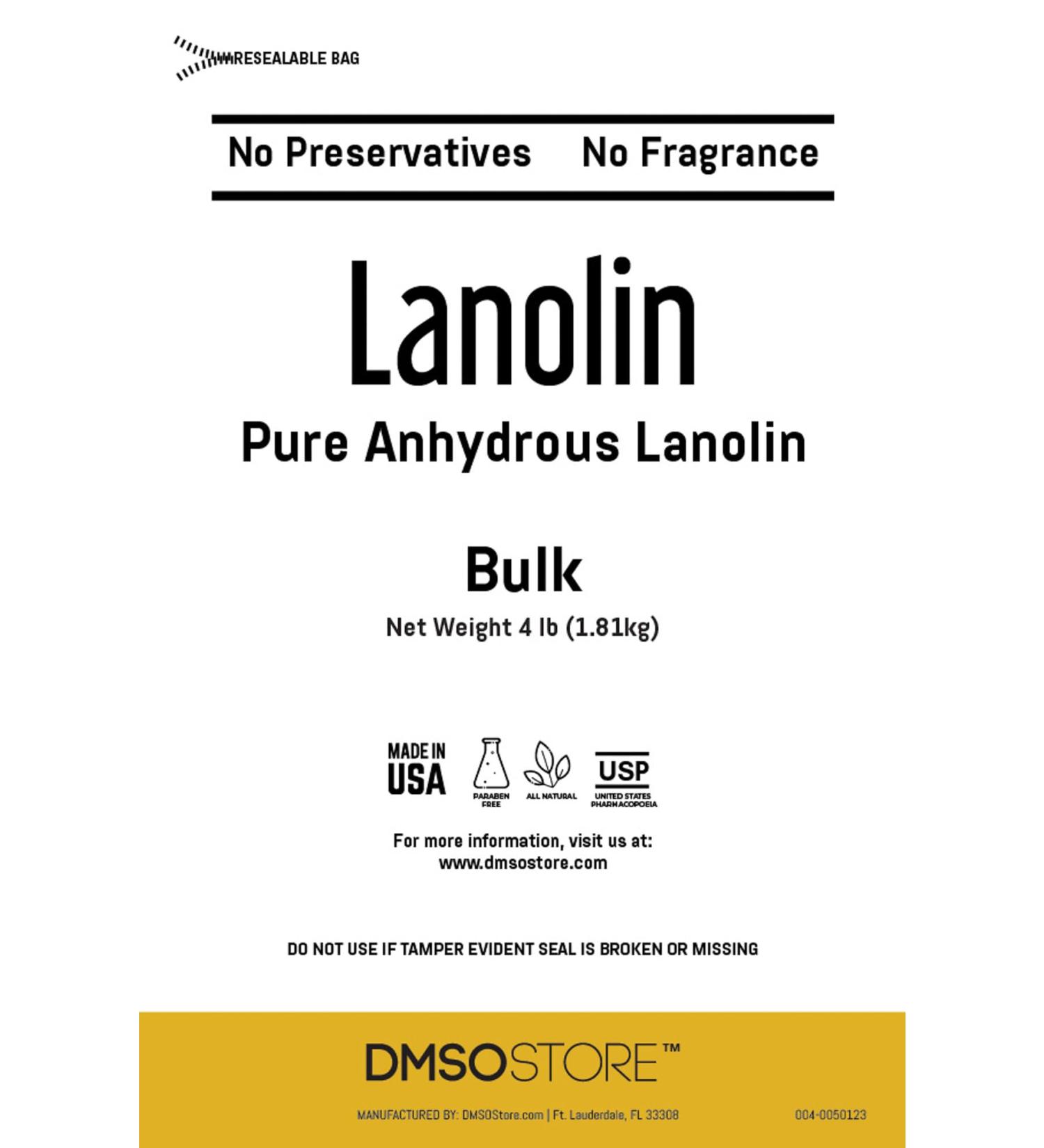 DMSOSTORE LANOLIN 4 lbs. Bulk Pure Unrefined USP Grade Anhydrous 100% Pure Skin Moisturizer - Buy Online on GoSupps.com