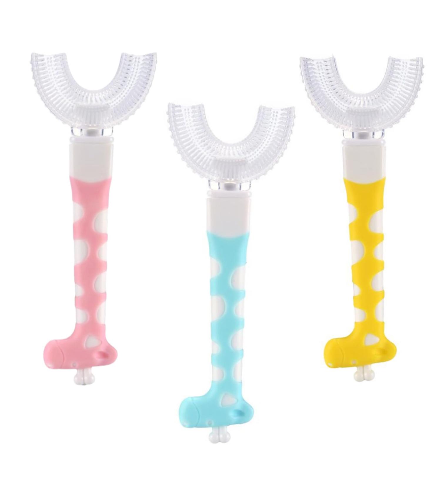 360 U-Shaped Toothbrush for Toddlers & Kids (Ages 2-8) - Foam Manual Brush with 3 Giraffes & Incentive Stickers - Buy Online on GoSupps.com