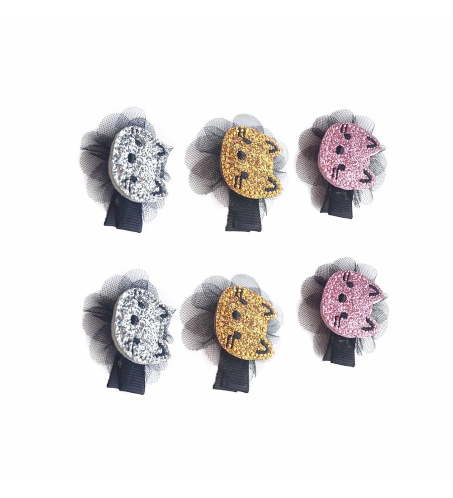 6 PCS Adorable Cat Hair Clips - Glitter Hairpin Barrettes for Baby Girls & Kids | Pink Silver & Gold Set - Buy Online on GoSupps.com