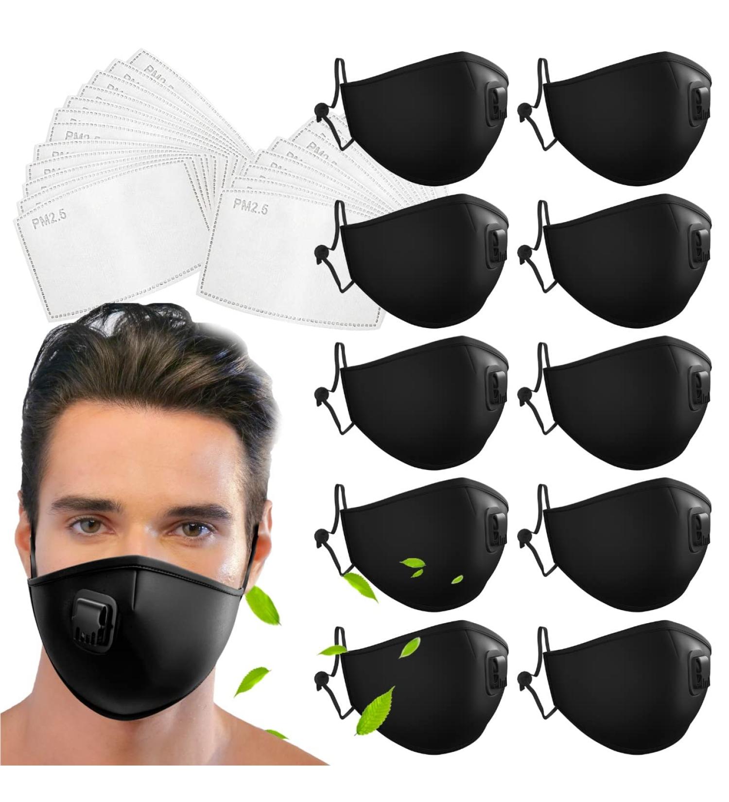5 Layer Breathable Cotton Face Mask with Filter Reusable Black Face Masks Washable Uk with Adjustable Ear Straps Nose Wire & Replaceable Filters for Unisex Black 10 - Buy Online on GoSupps.com