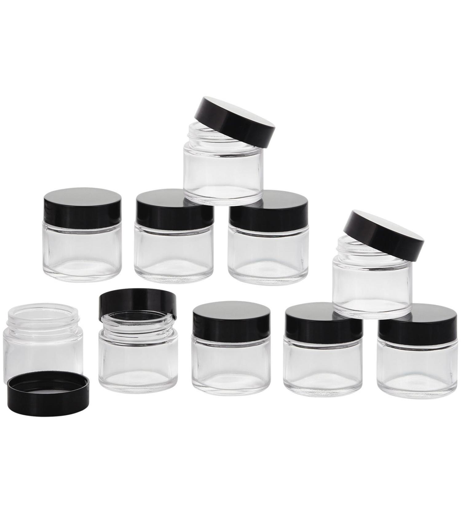 Clear glass jar with plastic lid 30 ml empty jar Kosmetex glass jar 10 black
