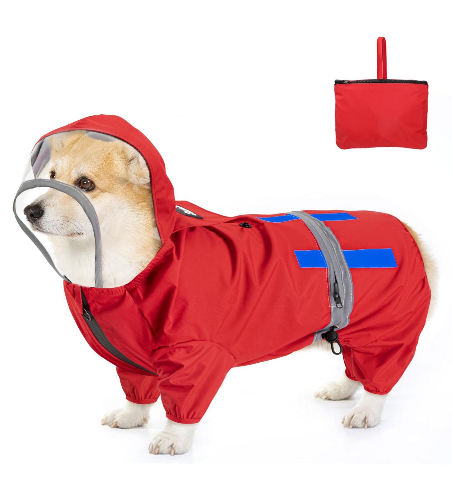 Slowton Waterproof Dog Raincoat - Reflective Hooded Lightweight & Windproof Jacket for Small Medium and Large Dogs - XL Red (Back Length: 45cm) - Ideal for Walks & Outdoor Adventures - Buy Online on GoSupps.com