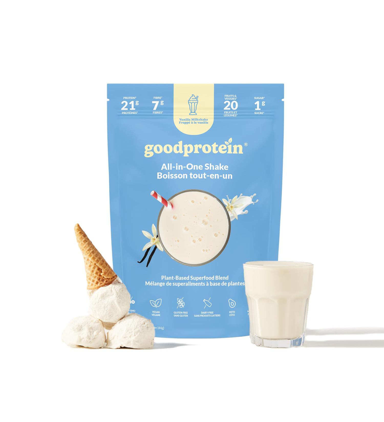 Good Protein Vegan Plant-based Protein Powder 100% Natural Non-GMO Dairy-free Gluten-free Soy-free No Added Sugar and Nothing Artificial. Vanilla Milkshake All-in-One Shake 440 grams Vanilla 440 g - Buy Online on GoSupps.com