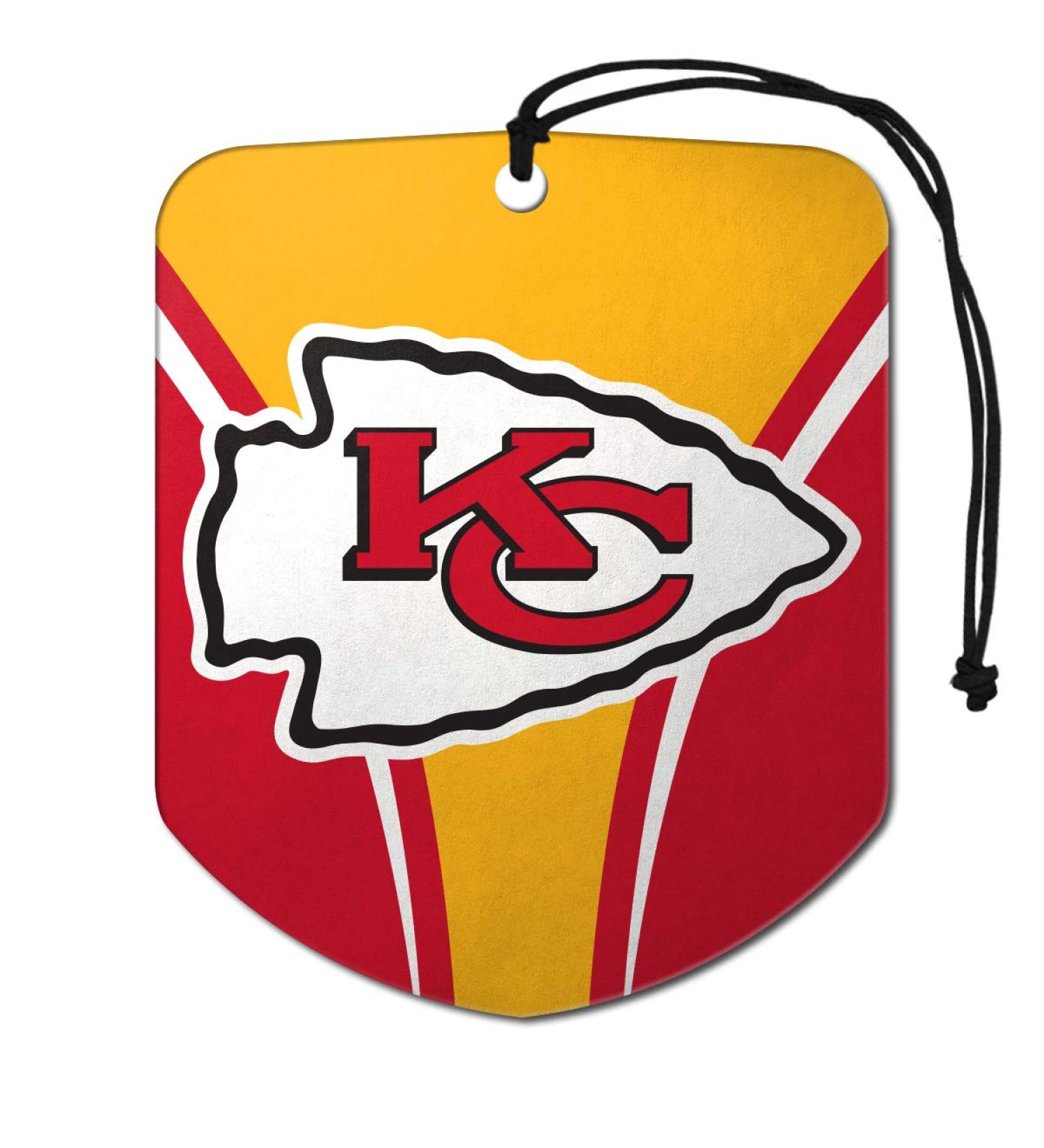 FANMATS 61574 NFL Kansas City Chiefs Hanging Car Air Freshener, 2 Pack, Black Ice Scent, Odor Eliminator, Shield Design with Team Logo