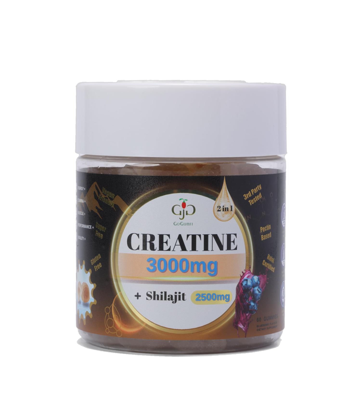 Creatine Gummies 3000mg with Shilajit | Juice-Burst Filled for Muscle Recovery Strength & Energy Booster | Natural Testosterone & Cognitive Support for Men & Women | 60 Count Blueberry Flavor - Buy Online on GoSupps.com