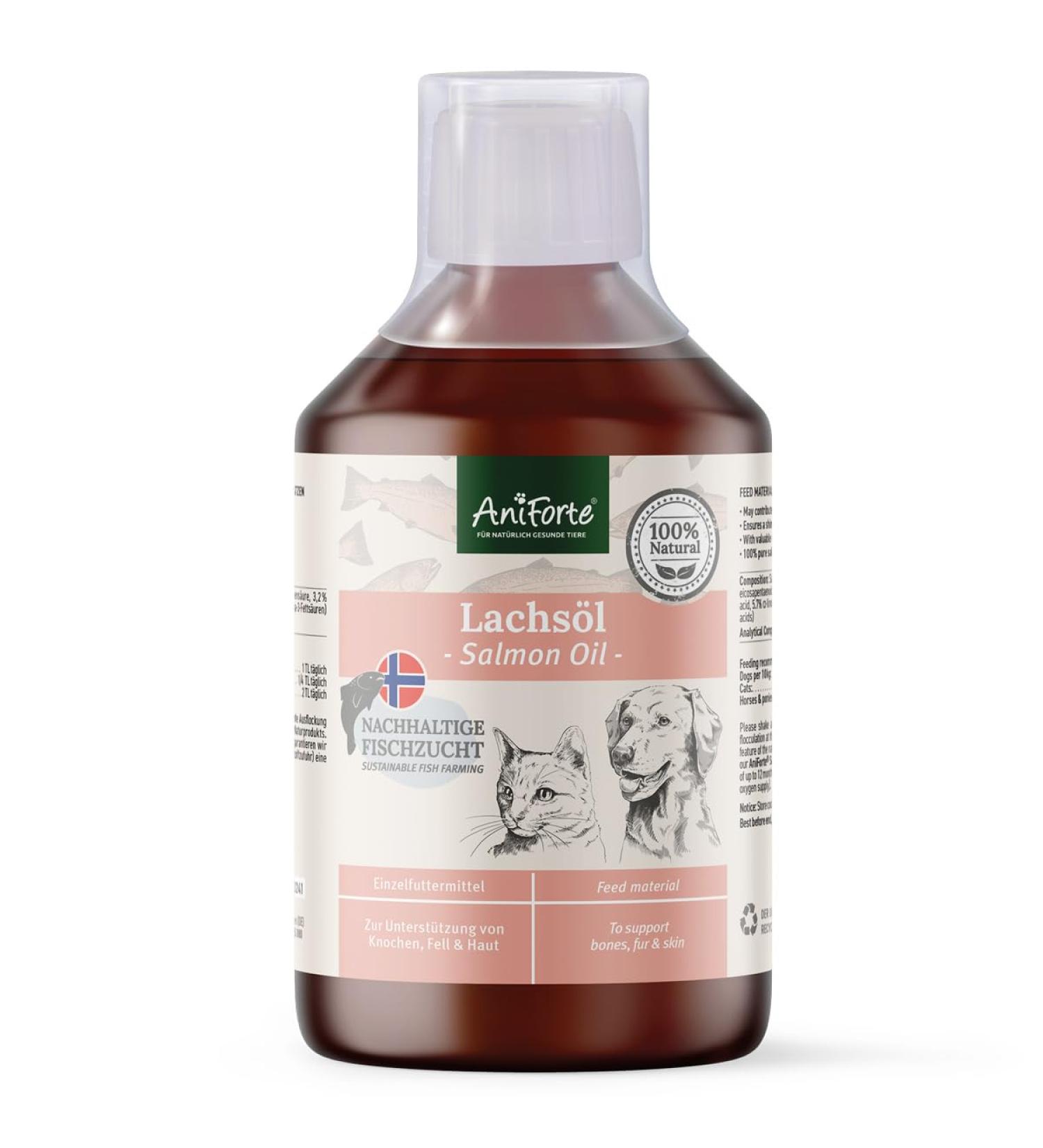 AniForte Premium Salmon Oil 500ml for Dogs, Cats, Horses & Pets - 100% Pure Norwegian Fish Oil with Omega 3, 6, EPA, DHA & ALA for Coat, Skin, Joints & Brain Health - Buy Online on GoSupps.com