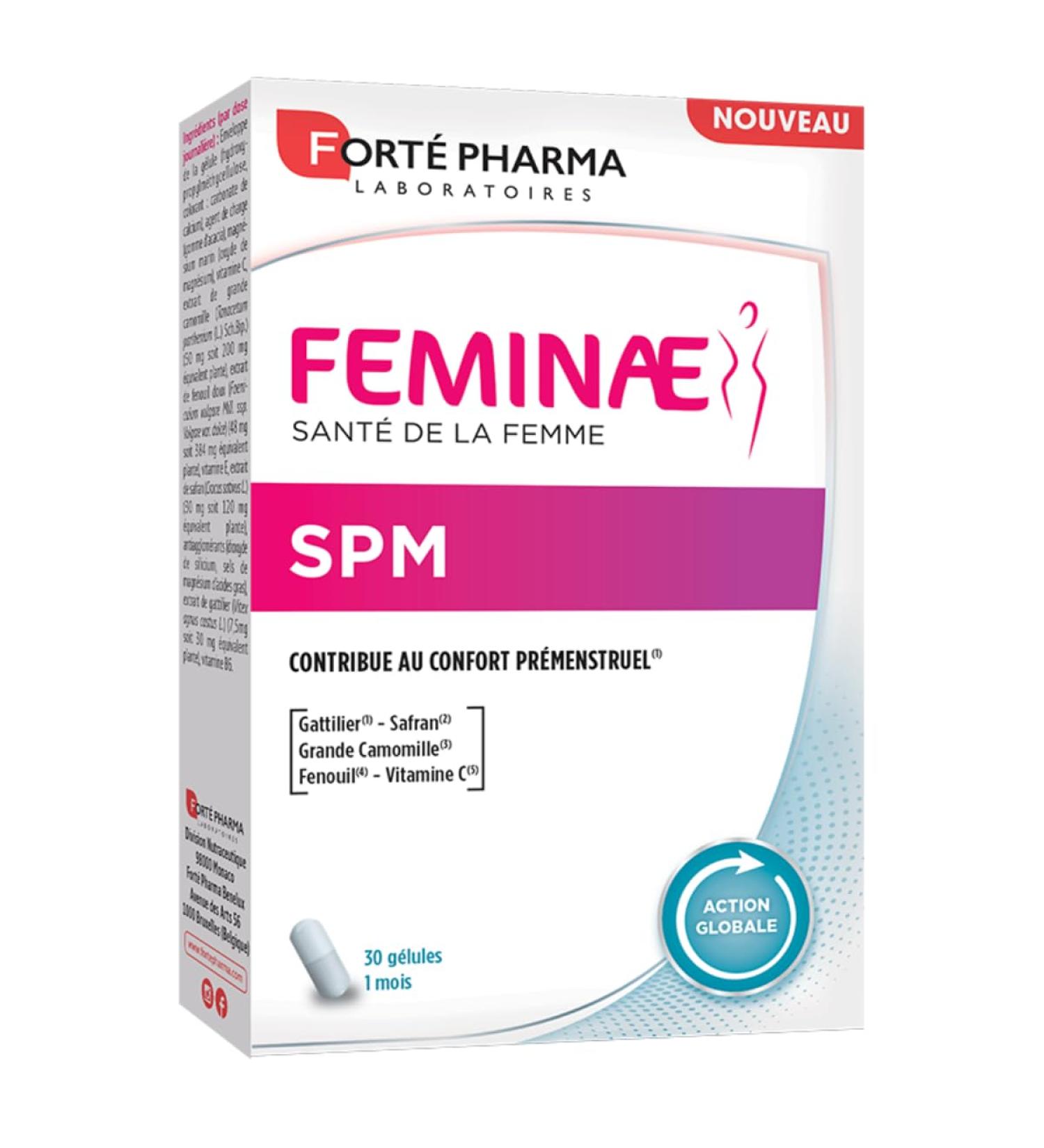 Fort Pharma - Feminae SPM Femme - Complement alimentaire syndrome premenstruel fatigue bien etre femme - Safran Vitamine C Magnesium Camomille Vitamine B6 Fenouil - 30 g lules 1/jour - Buy Online on GoSupps.com