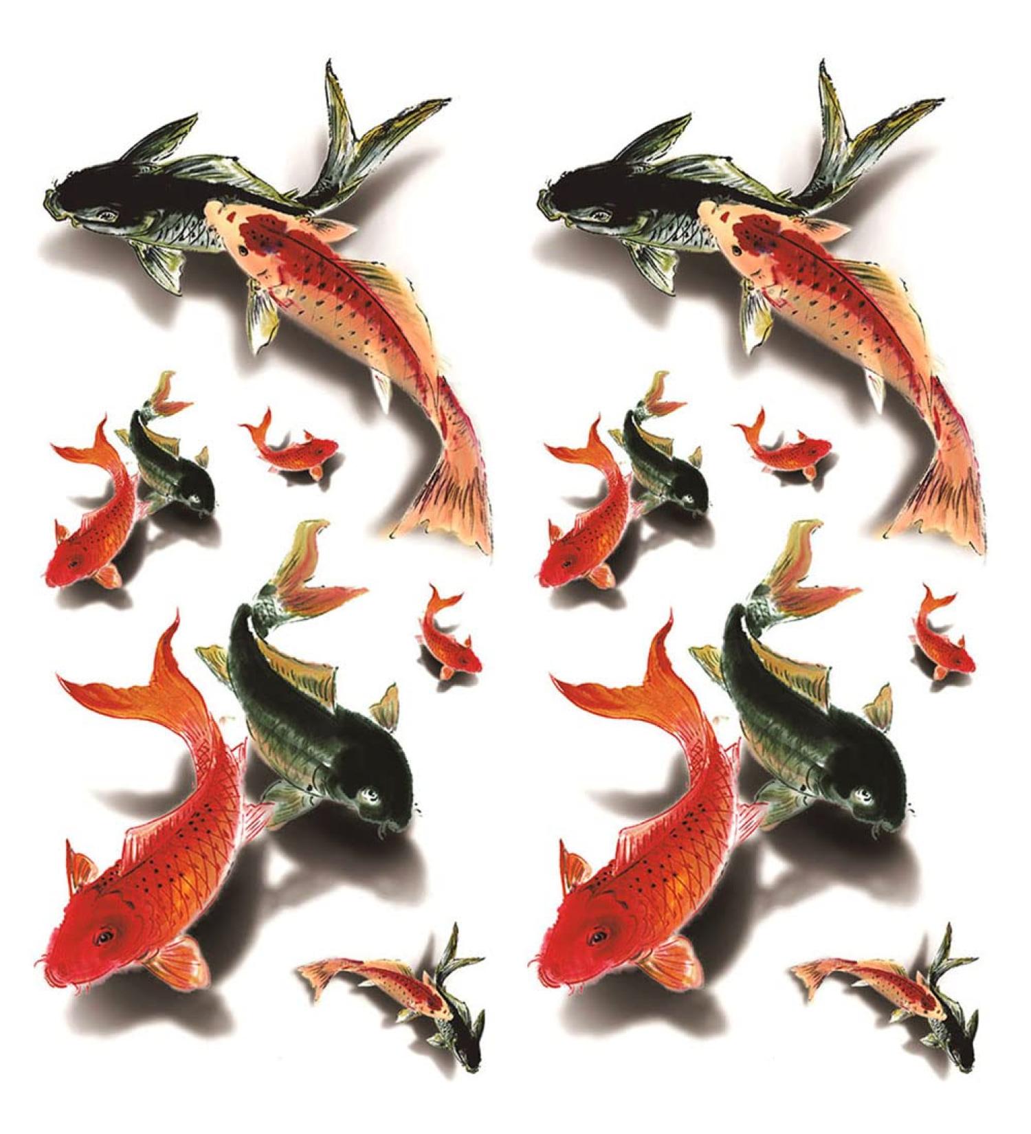 Oottati Waterproof Tattoo Stickers - 2 Sheets, 3D Red Black Koi Carp Fish Design - Long Lasting and Realistic Look - 3D-029 - Buy Online on GoSupps.com